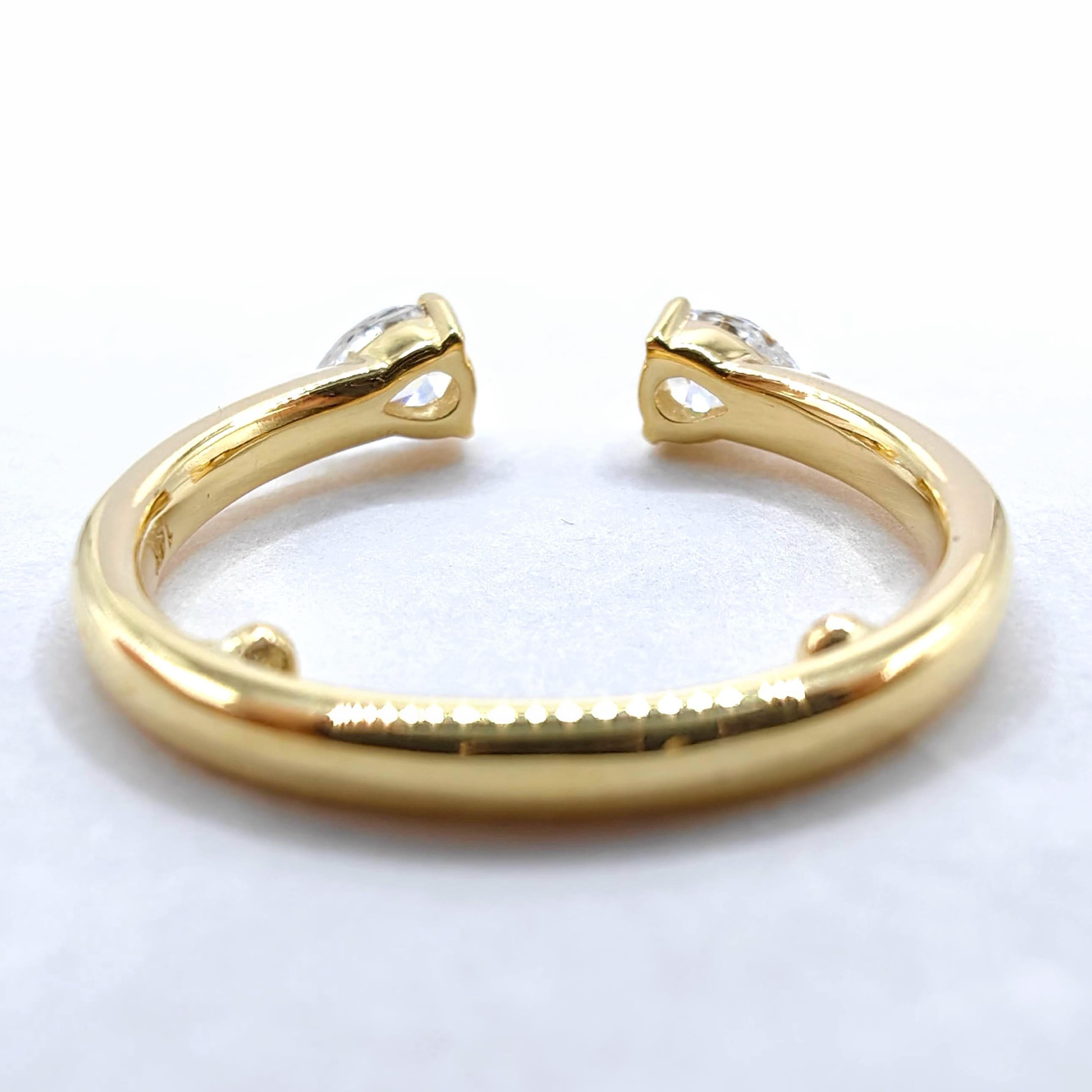 For Sale:  Twin Pear Cut Diamonds Open Shank Minimalistic Stackable Ring in 18K Yellow Gold 4