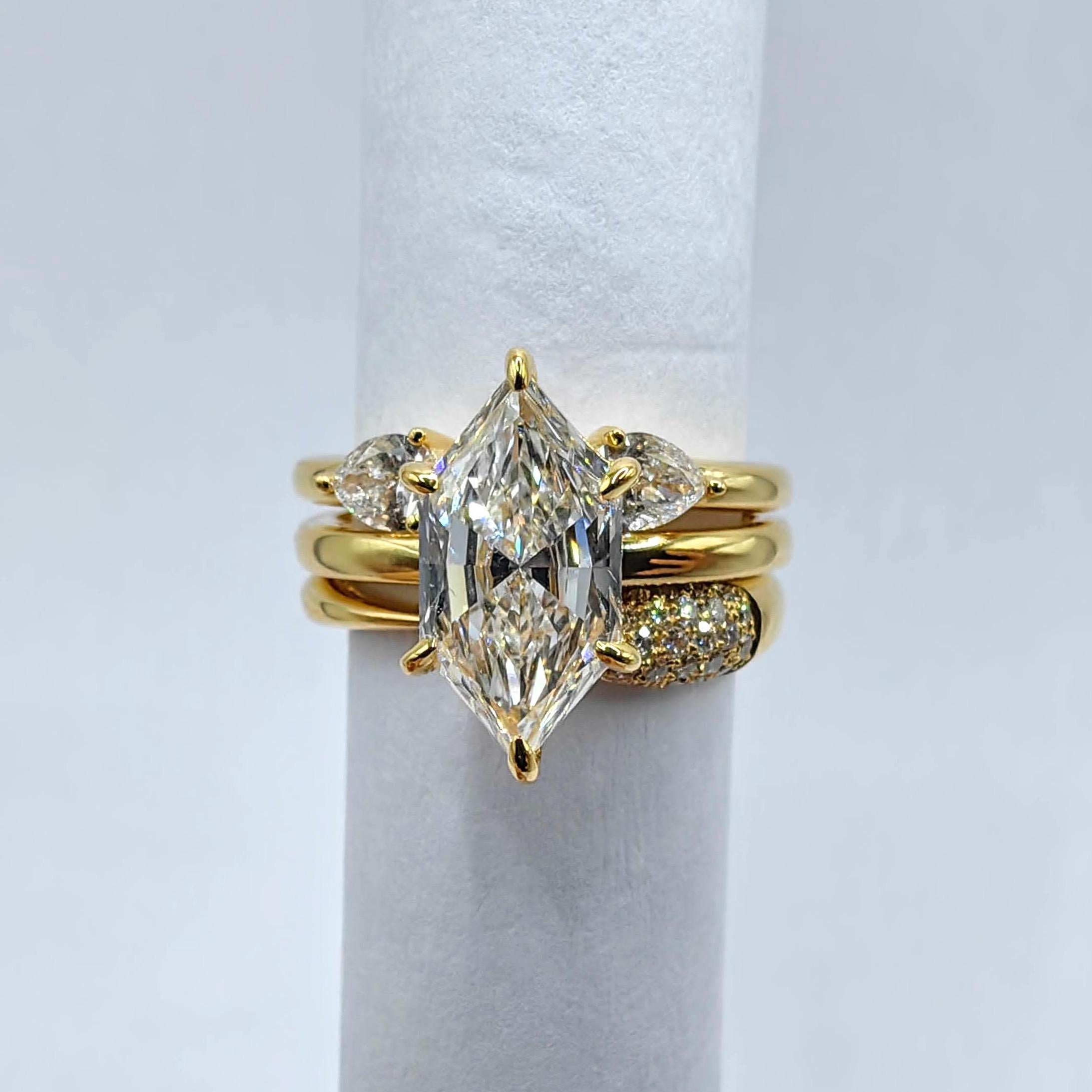 For Sale:  Twin Pear Cut Diamonds Open Shank Minimalistic Stackable Ring in 18K Yellow Gold 6