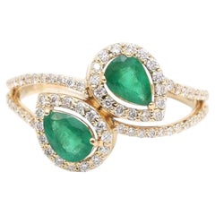 Twin Pear-Cut Emerald 14K (18K Custom) Yellow Gold Diamond Bypass Ring