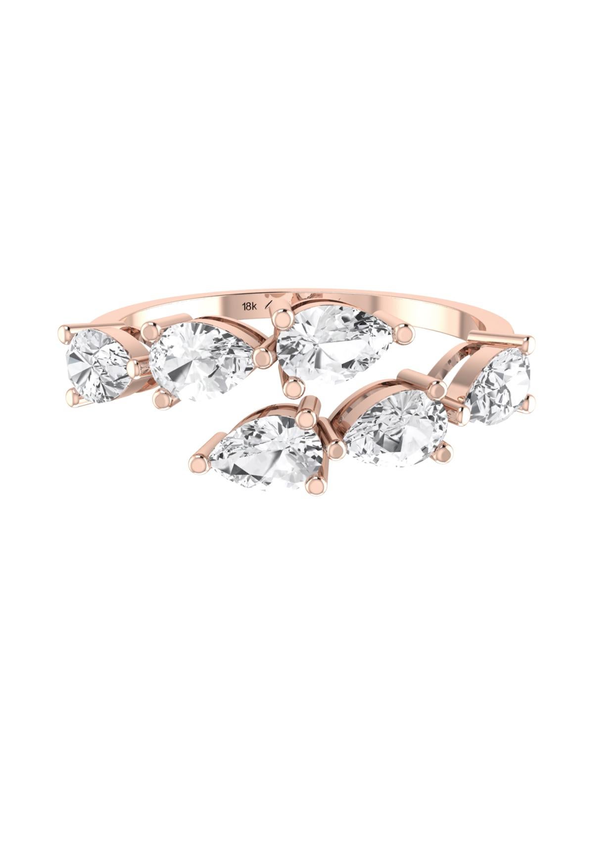 Doppelter birnenförmiger Fancy-Ring aus 18 Karat Roségold mit weißen Diamanten (Tropfenschliff) im Angebot