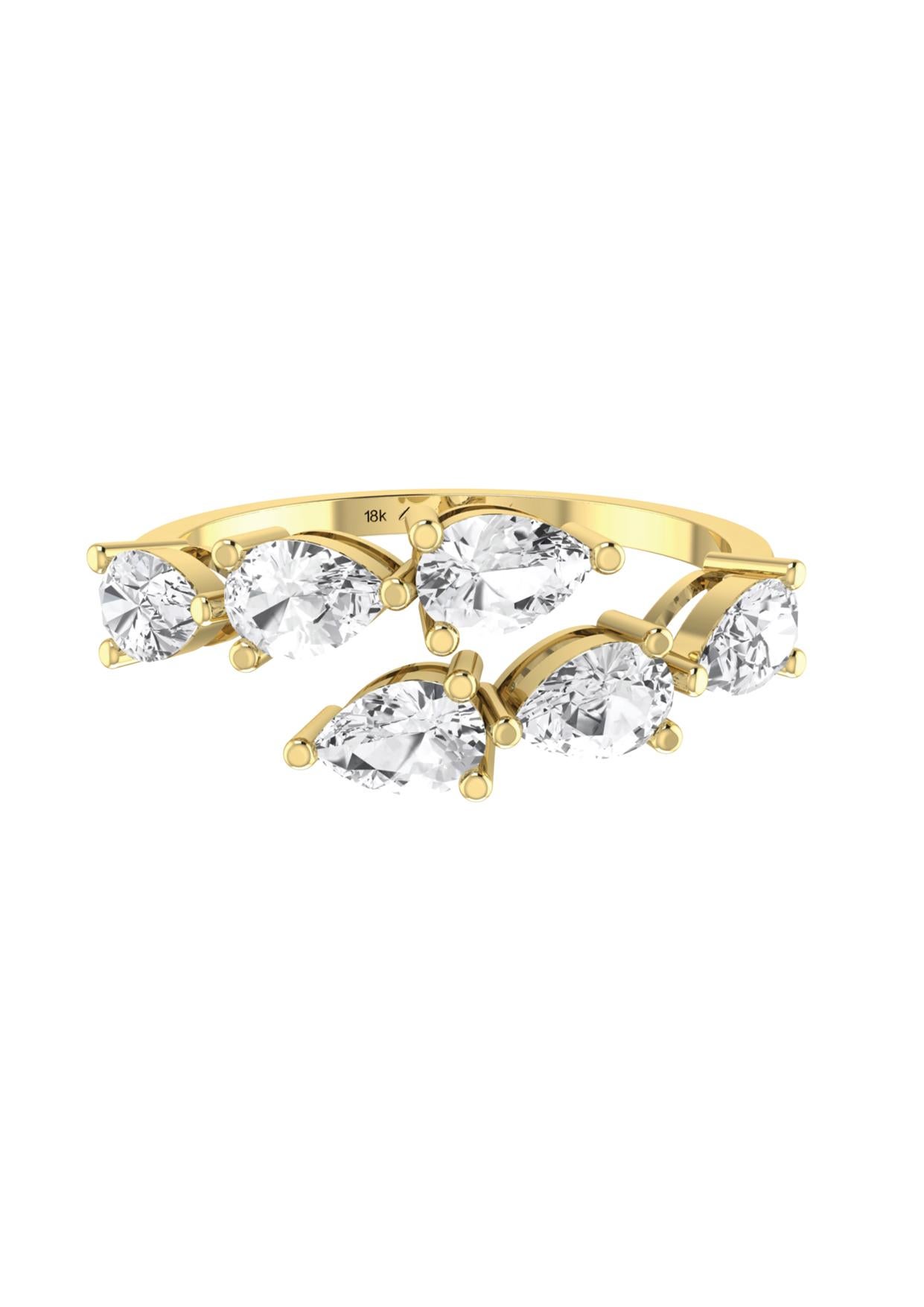 Pear Cut Twin Pear Shape Fancy Ring in 18 Karat Yellow Gold with White Diamond For Sale