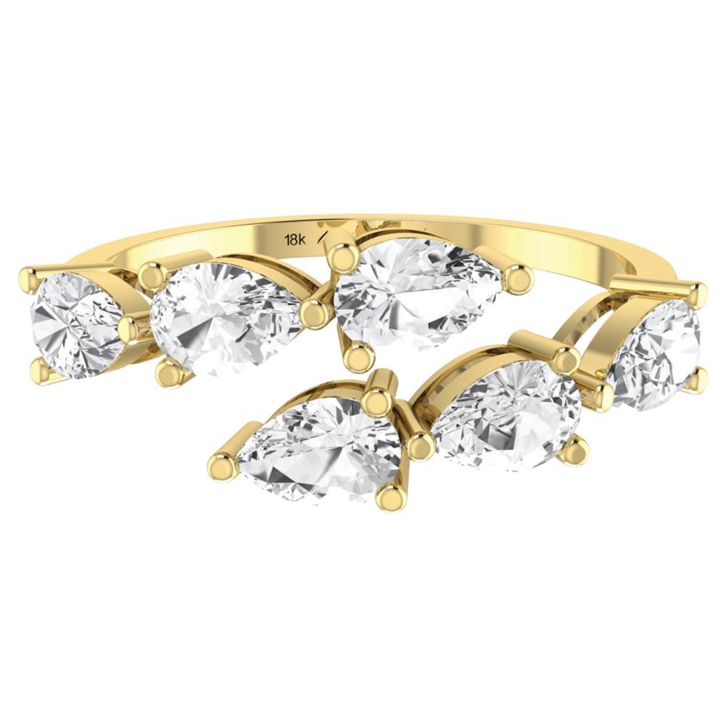 Doppelter birnenförmiger Fancy-Ring aus 18 Karat Gelbgold mit weißen Diamanten