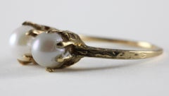 Twin Pearl and 14K Yellow Gold Toi et Moi Ring