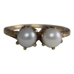 Twin Pearl and 14K Yellow Gold Toi et Moi Ring