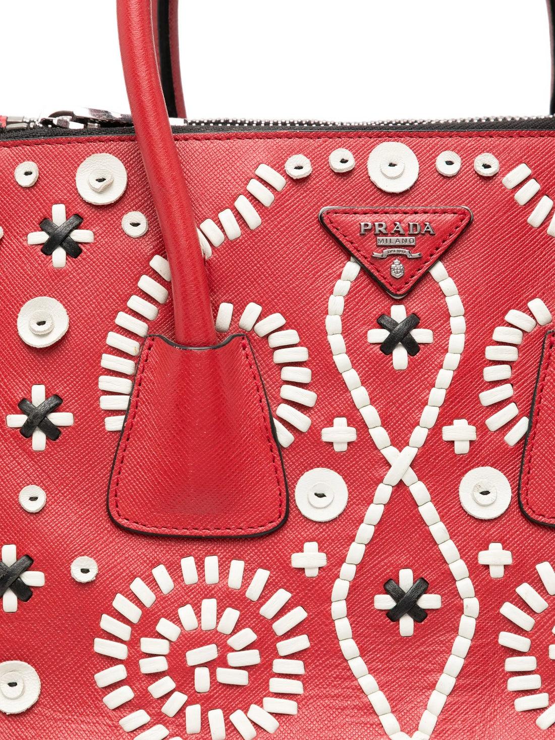 Rosa Tote a due tasche ricamata in Saffiano in vendita