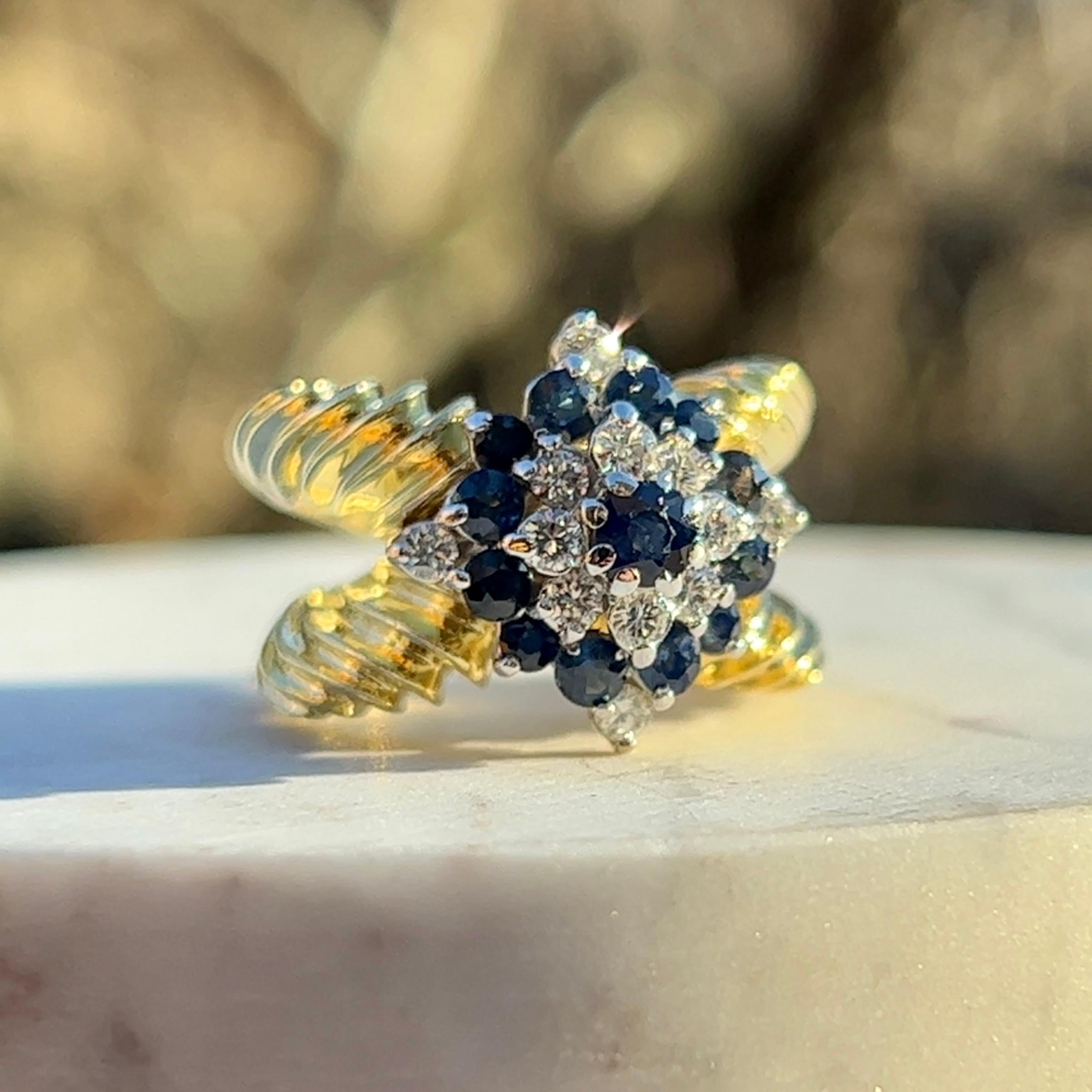 Twin Shank Sapphire and Diamond Ring in 18K Yellow Gold  For Sale 1