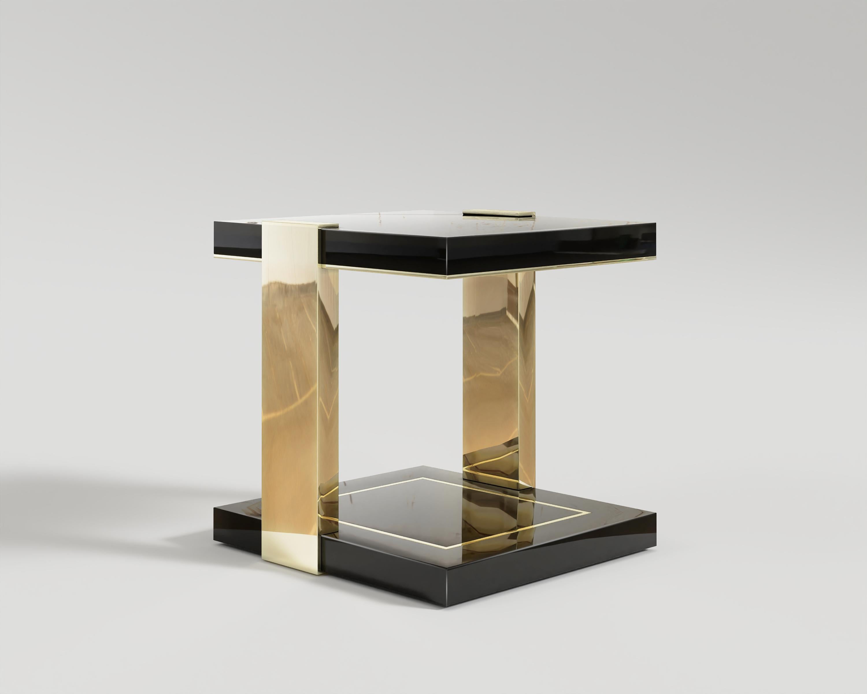 Art déco Table d'appoint double en bronze poli et noir piano par Palena Furniture  en vente