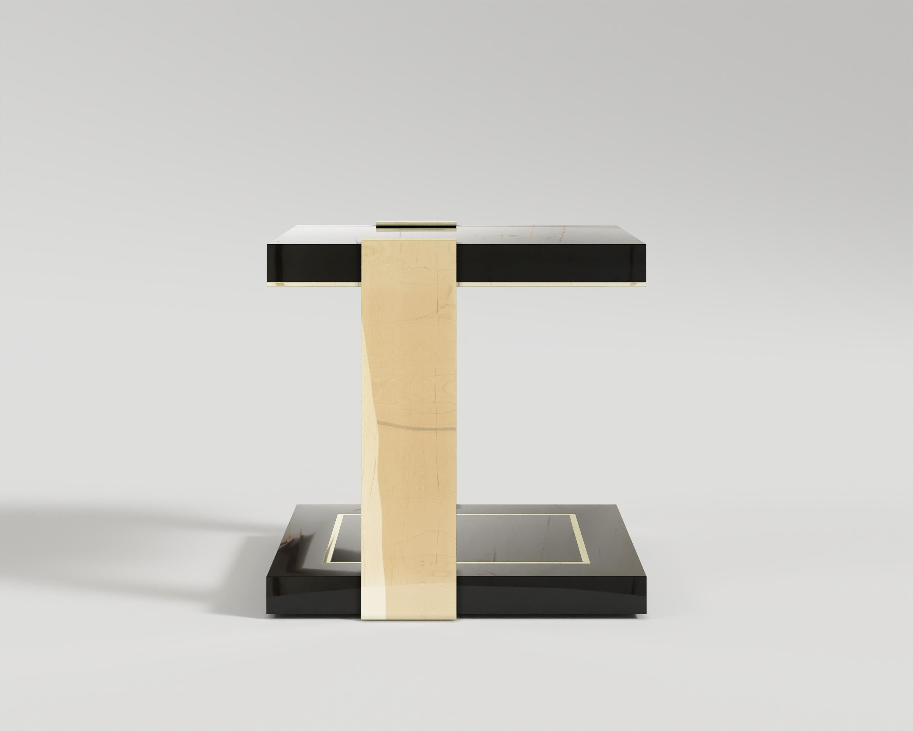 Turc Table d'appoint double en bronze poli et noir piano par Palena Furniture  en vente