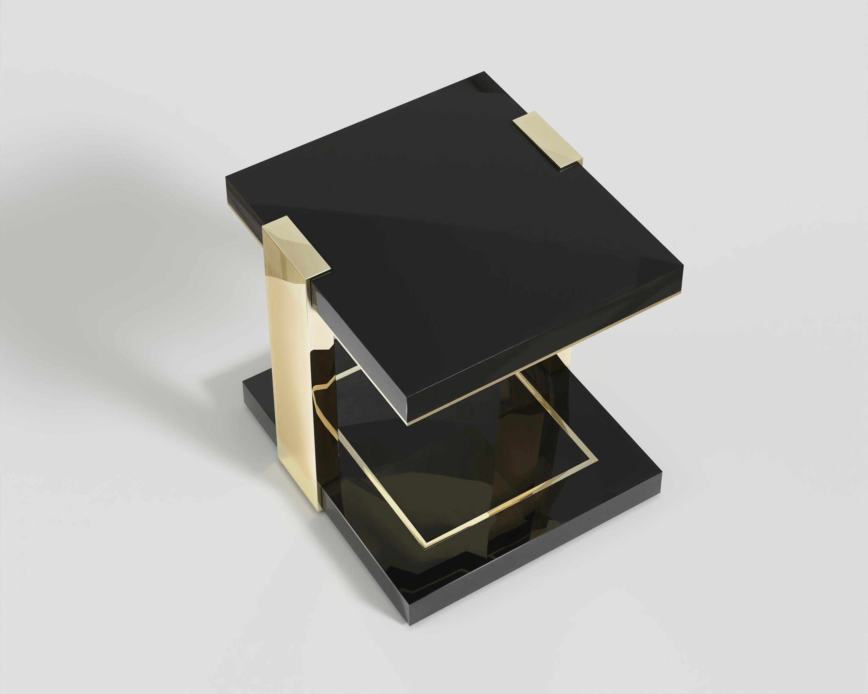 Table d'appoint double en bronze poli et noir piano par Palena Furniture  Neuf - En vente à Istanbul, TR