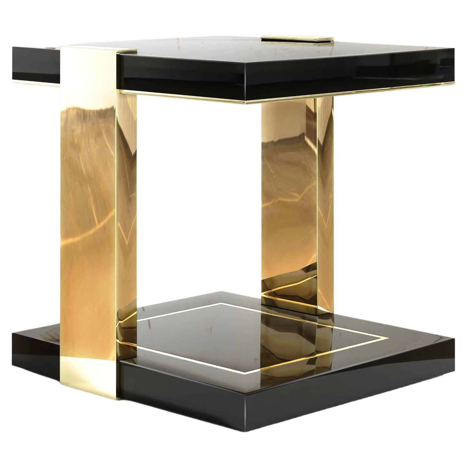Twin Side Table in Polished Bronze and Piano Black by Palena Furniture 
