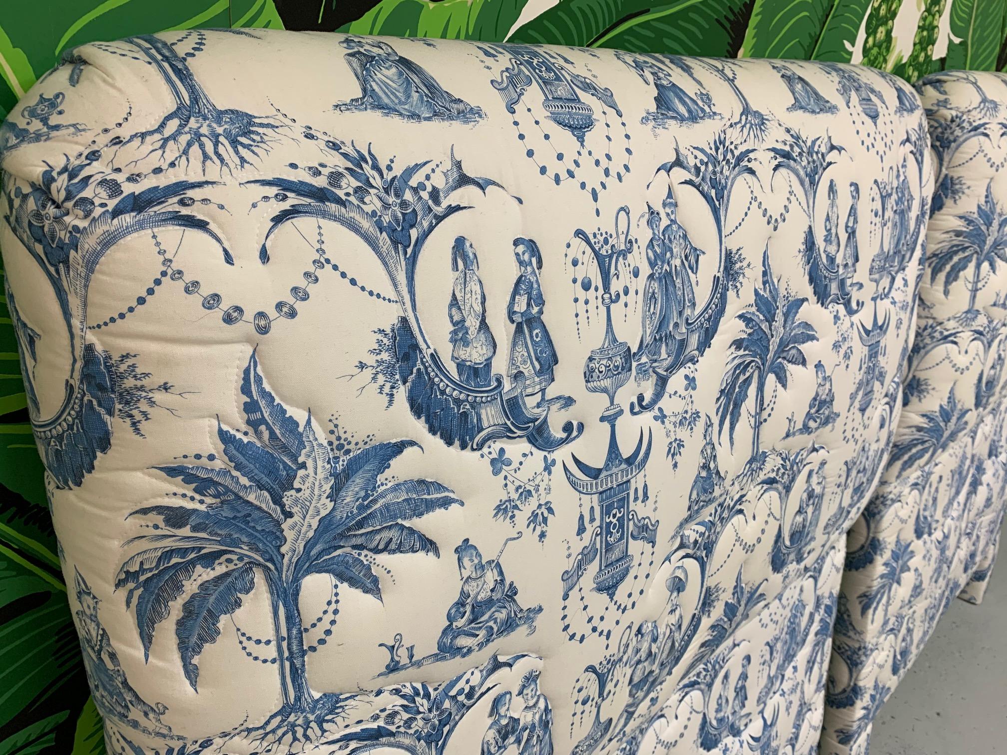 Twin Size Chinoiserie Style Upholstered Headboards In Good Condition In Jacksonville, FL