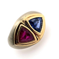 Twin-Stone Sapphire, Ruby and Two-Tone Gold Ring, Bulgari