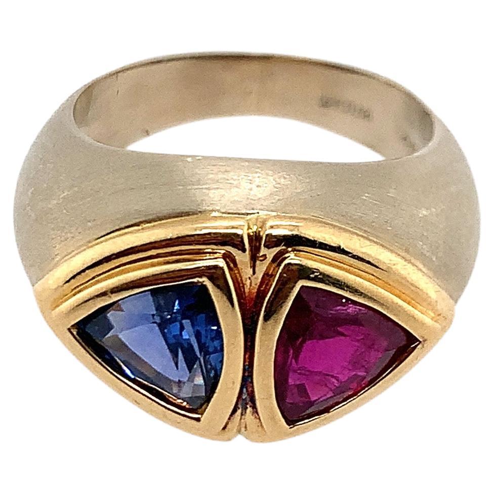 Twin-Stone Sapphire, Ruby and Two-Tone Gold Ring, Bulgari For Sale