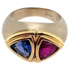 Retro Twin-Stone Sapphire, Ruby and Two-Tone Gold Ring, Bulgari