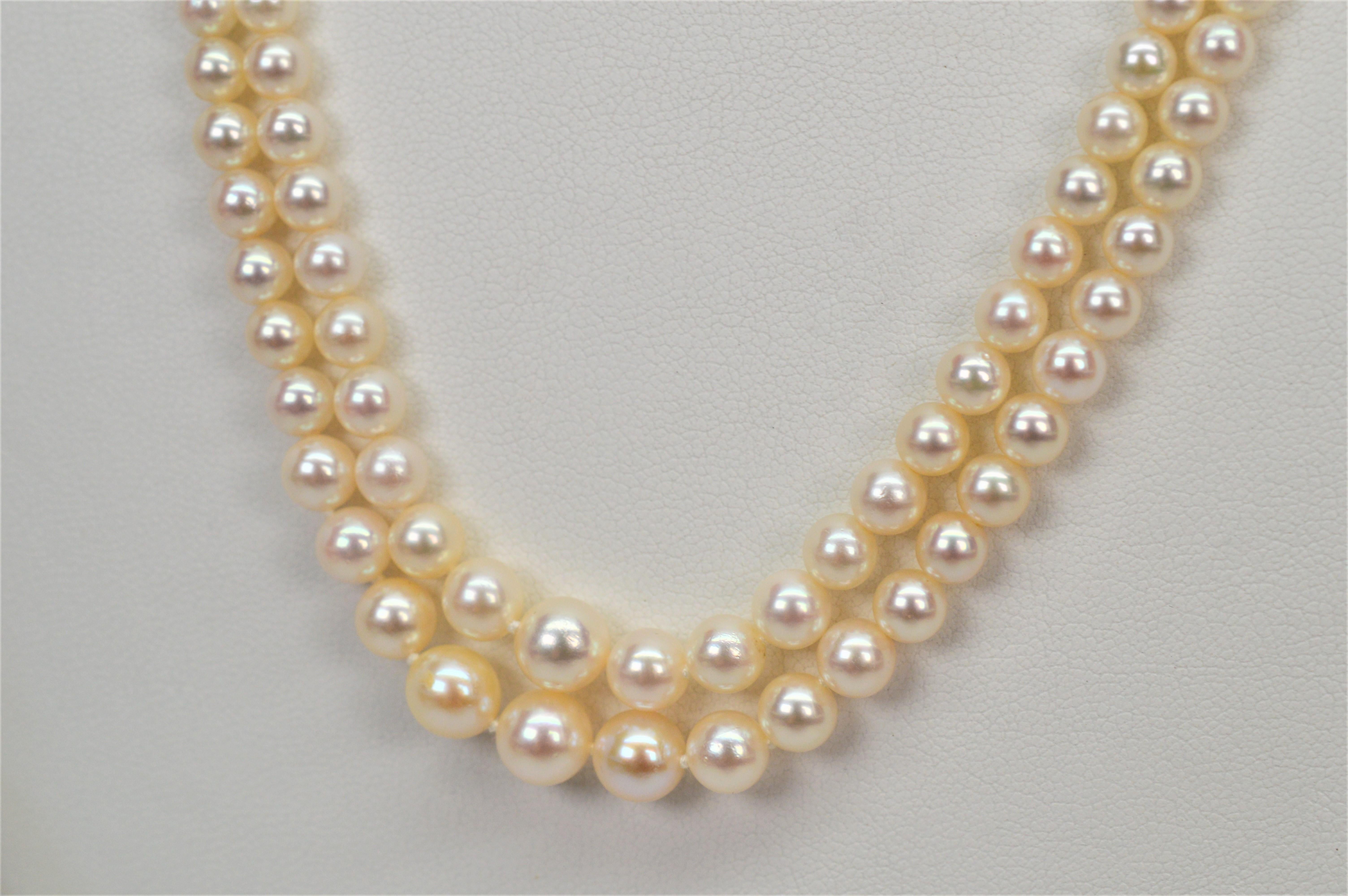 Twin Strand Pearl Necklace with Gold Filigree Clasp In Excellent Condition In Mount Kisco, NY