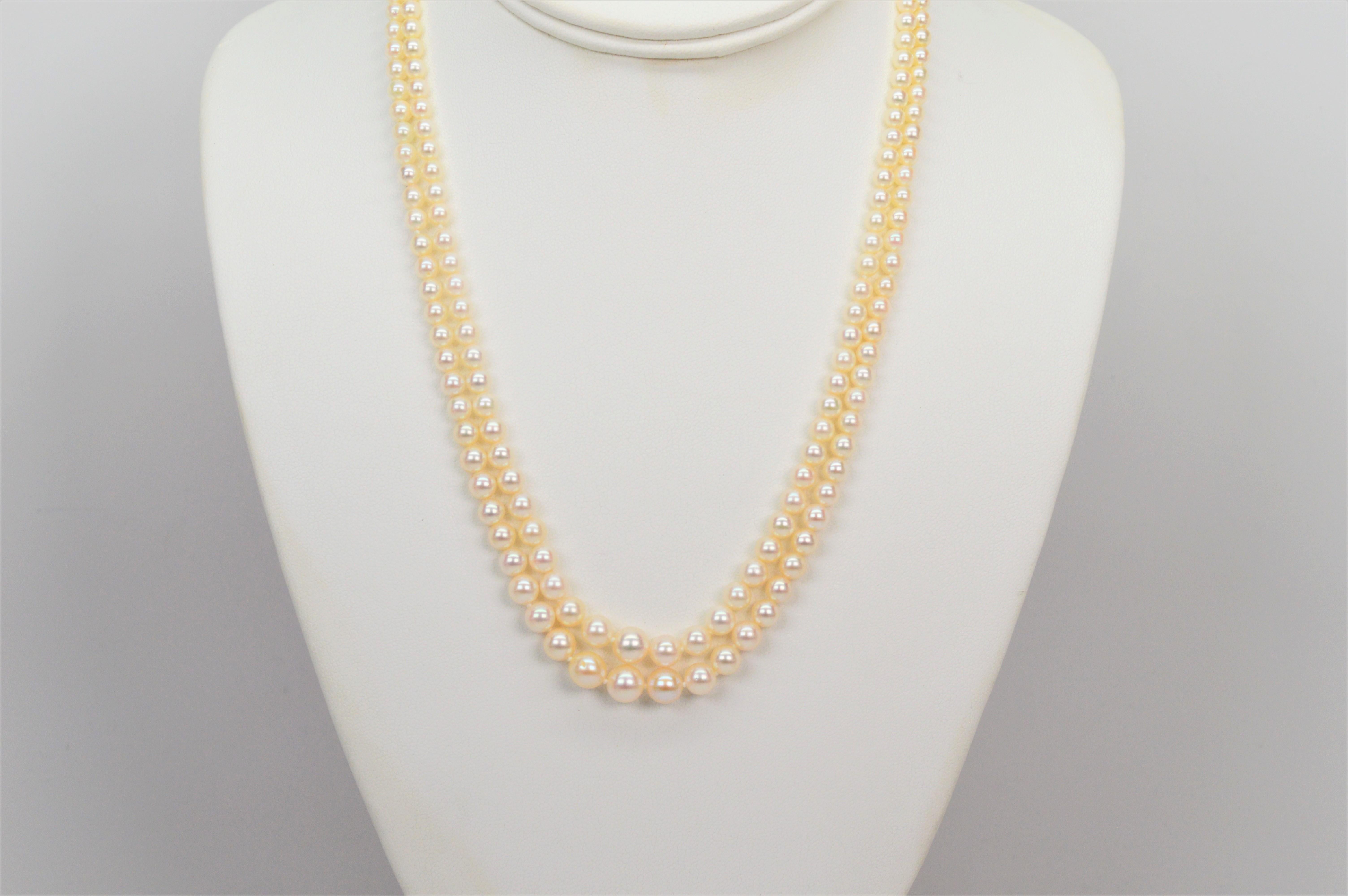 Women's Twin Strand Pearl Necklace with Gold Filigree Clasp