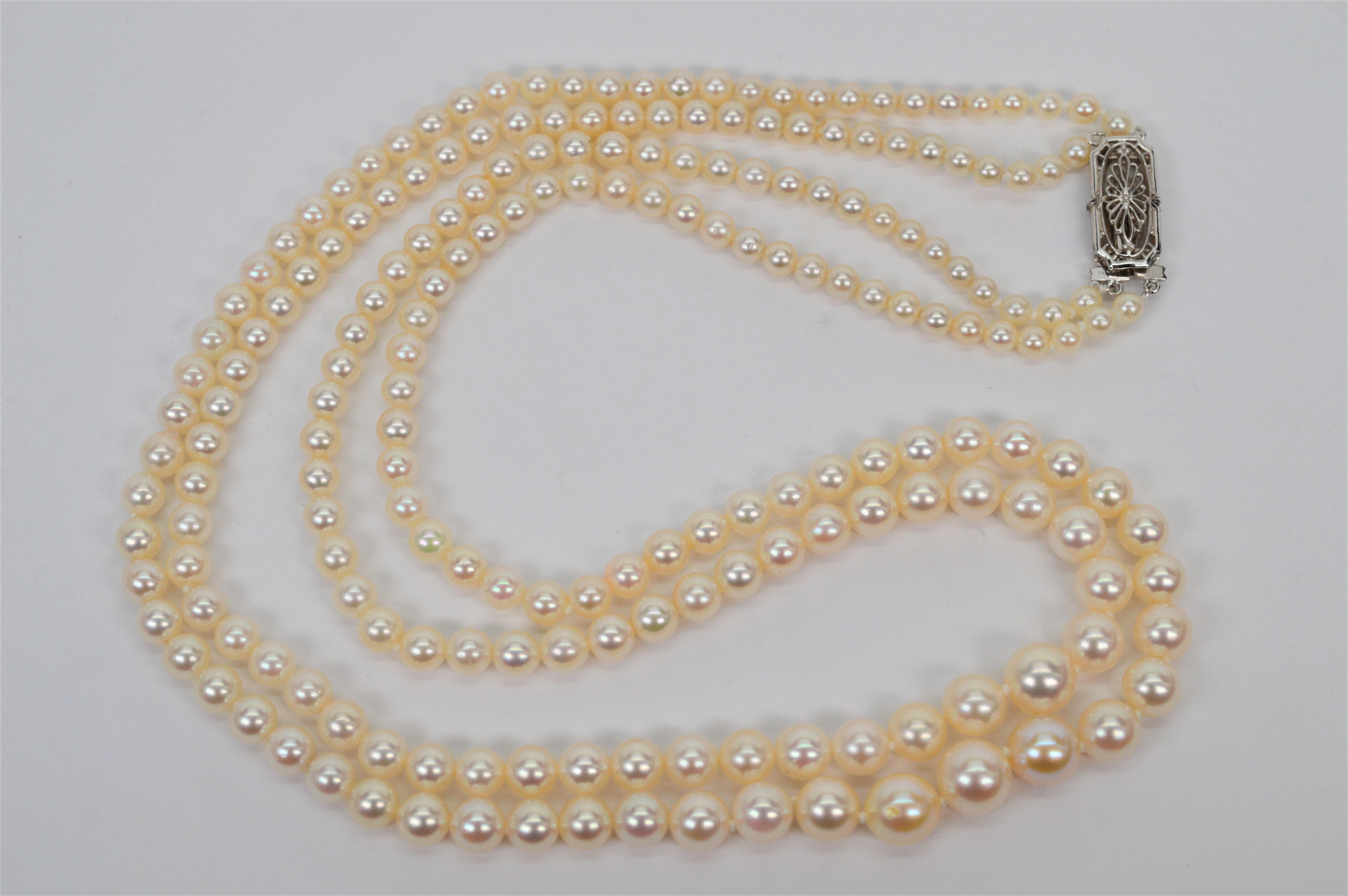 Twin Strand Pearl Necklace with Gold Filigree Clasp 2