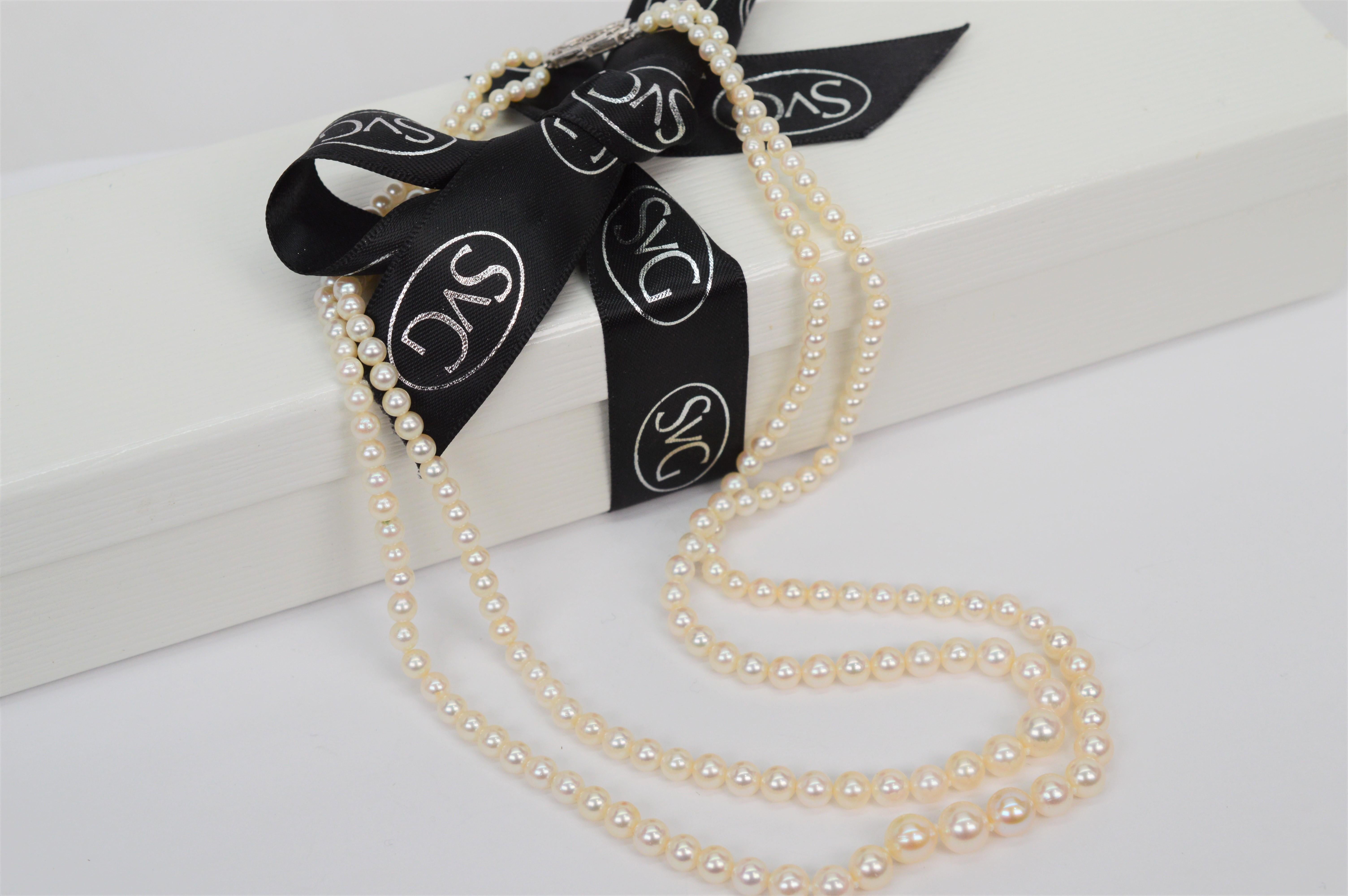 Twin Strand Pearl Necklace with Gold Filigree Clasp 3