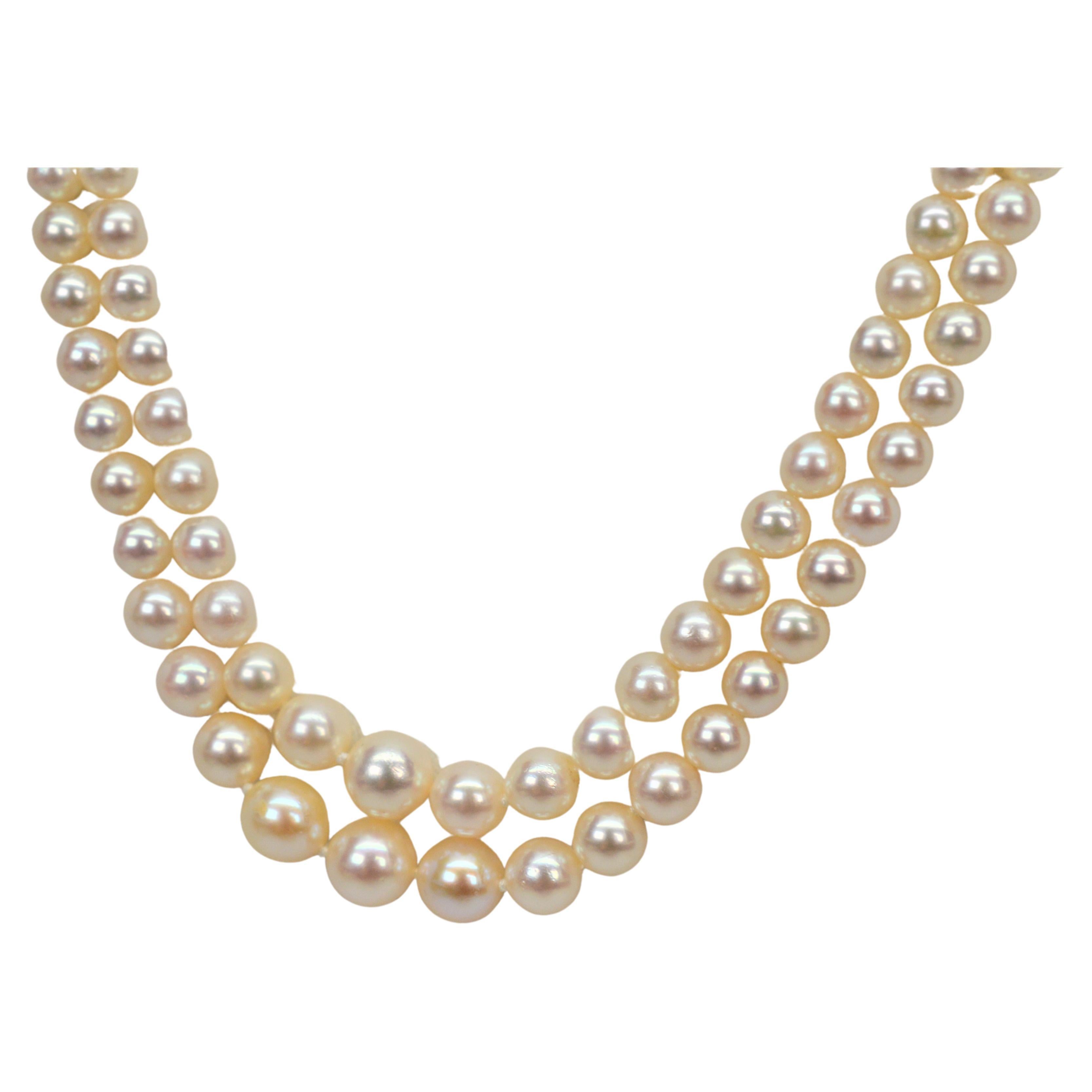 BUCCELLATI TwoStrand Pearl Necklace with Gold and Diamond Clasp at 1stDibs