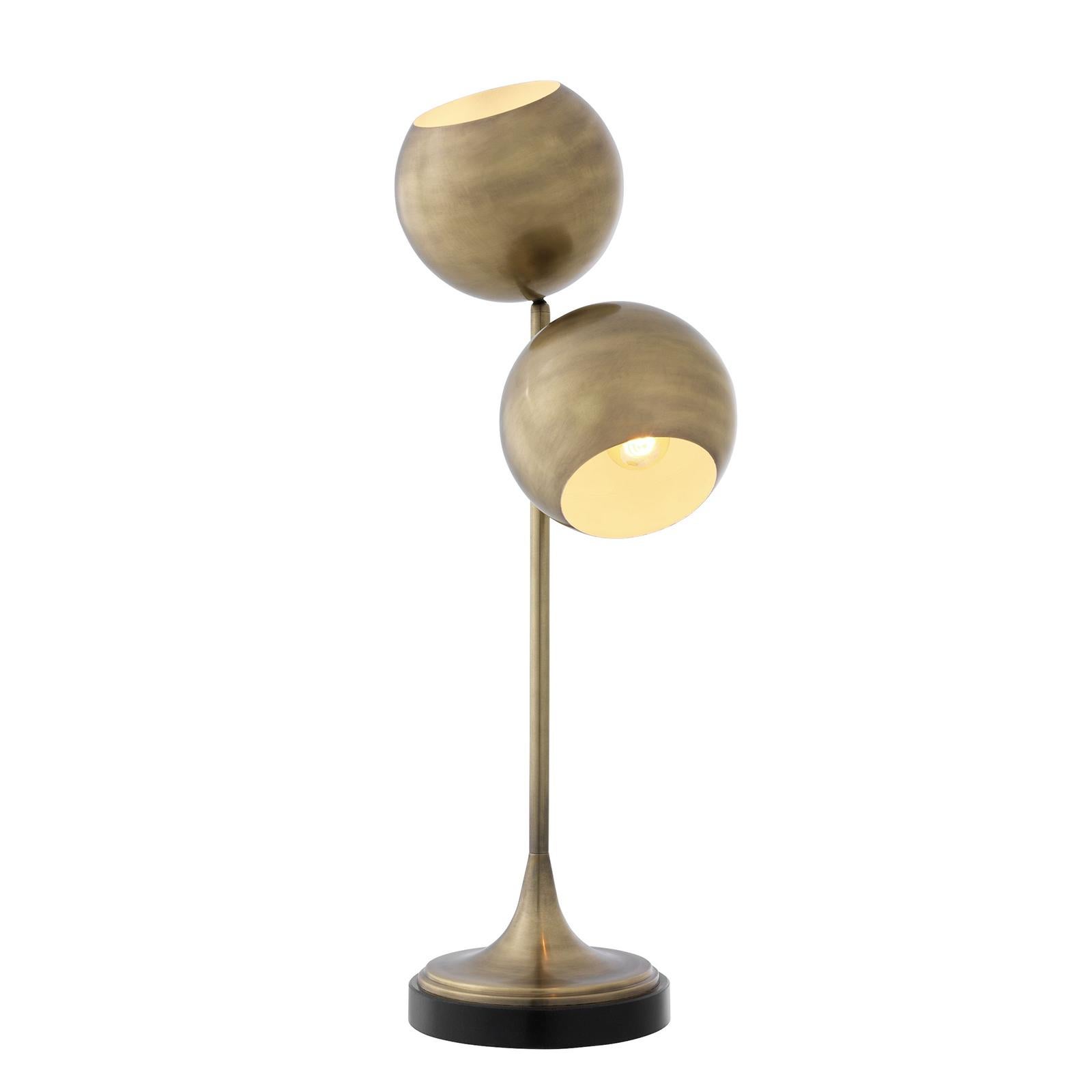 Table lamp twin with structure in solid brass in
vintage finish on black granite base. 2 bulbs, lamp
holder type E14, max 25 watt. Bulbs not included.
Also available in nickel finish. 
    