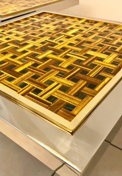 'Twin Tiger' Side Tables in Tiger Eye, Stainless Steel and Brass