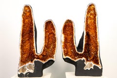Twin-Tower Citrine Geode Pair with Deep Orange Druzy