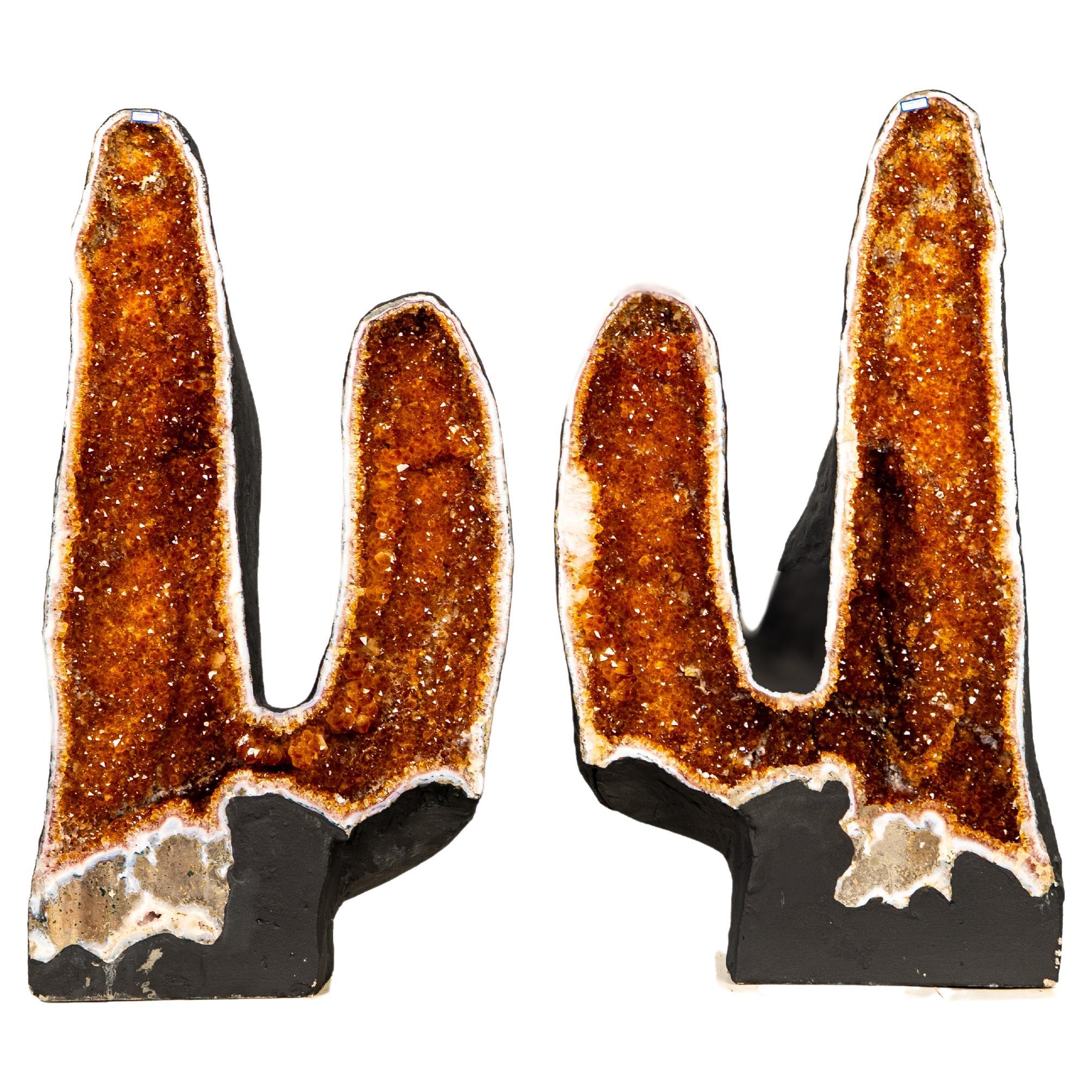 Twin-Tower Citrine Geode Pair with Deep Orange Druzy