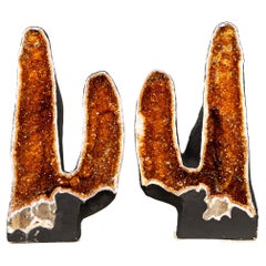 Twin-Tower Citrine Geode Pair with Deep Orange Druzy