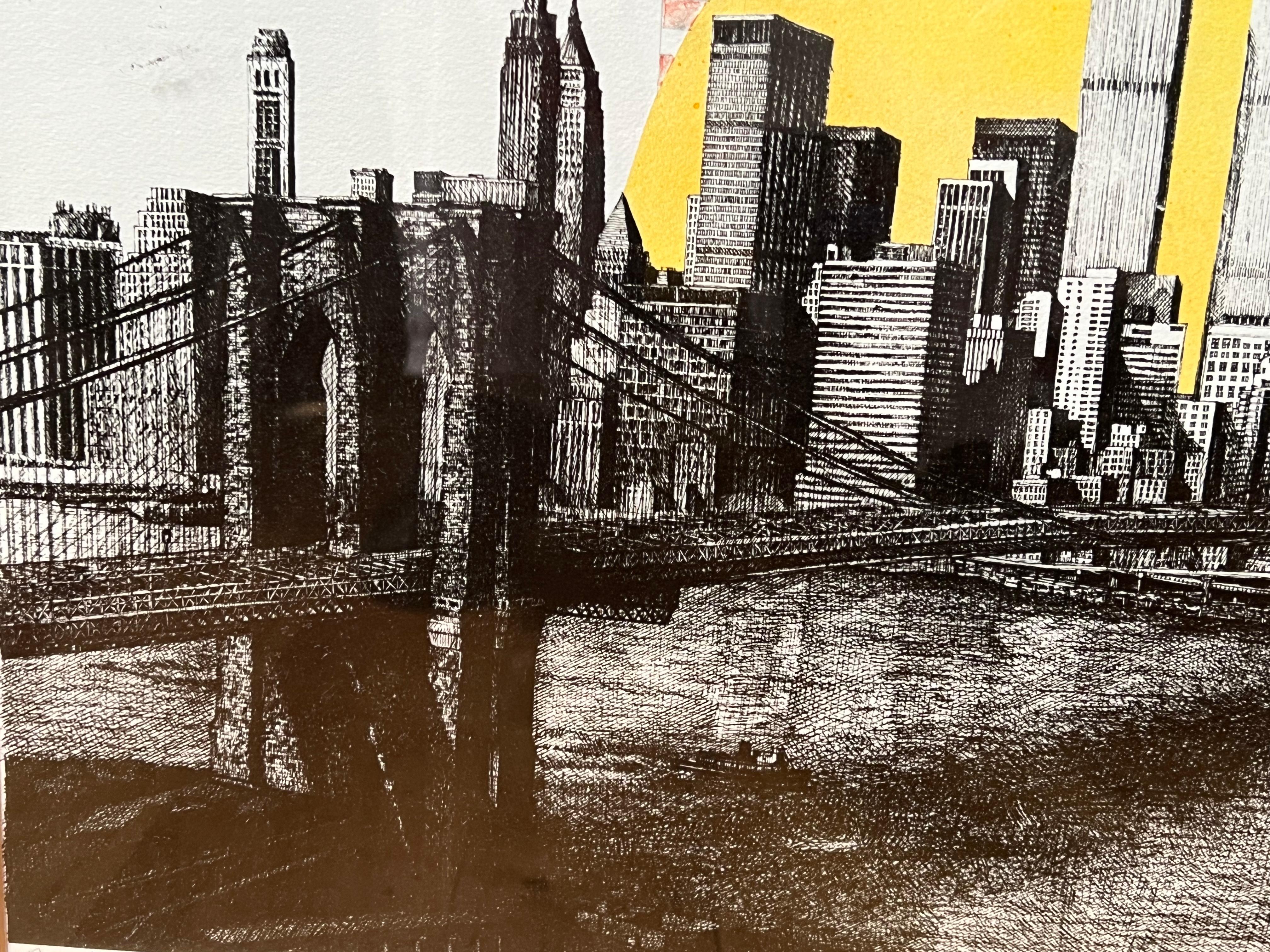 Late 20th Century Twin Towers Woodblock Print For Sale