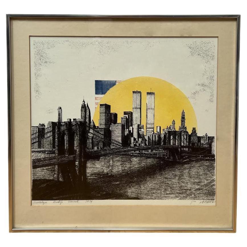 Twin Towers Woodblock Print For Sale