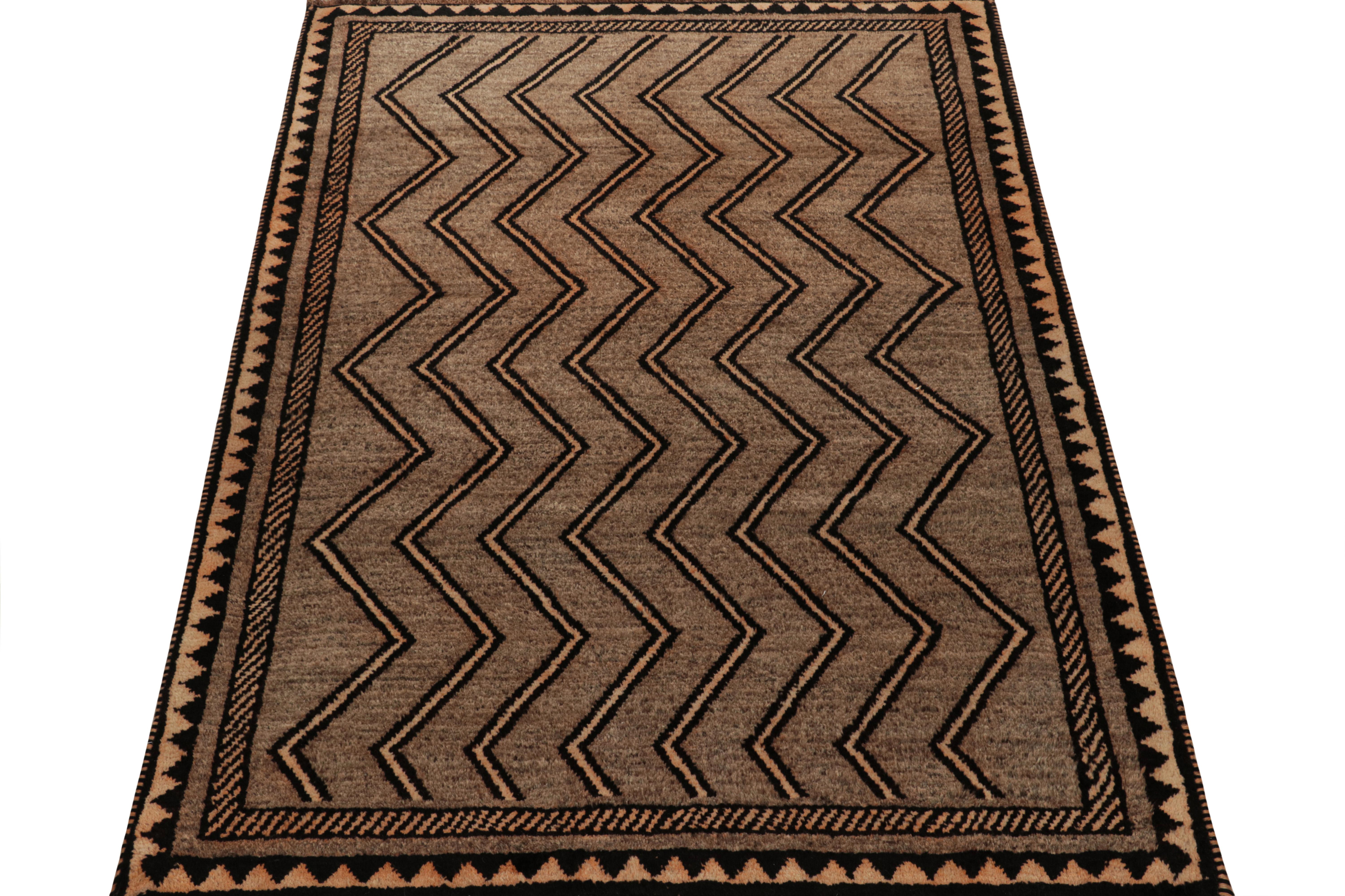Turkish Twin Vintage Gabbeh Tribal Rugs in Beige with Chevron Patterns, by Rug & Kilim For Sale