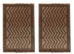 Twin Vintage Gabbeh Tribal Rugs in Beige with Chevron Patterns, by Rug & Kilim