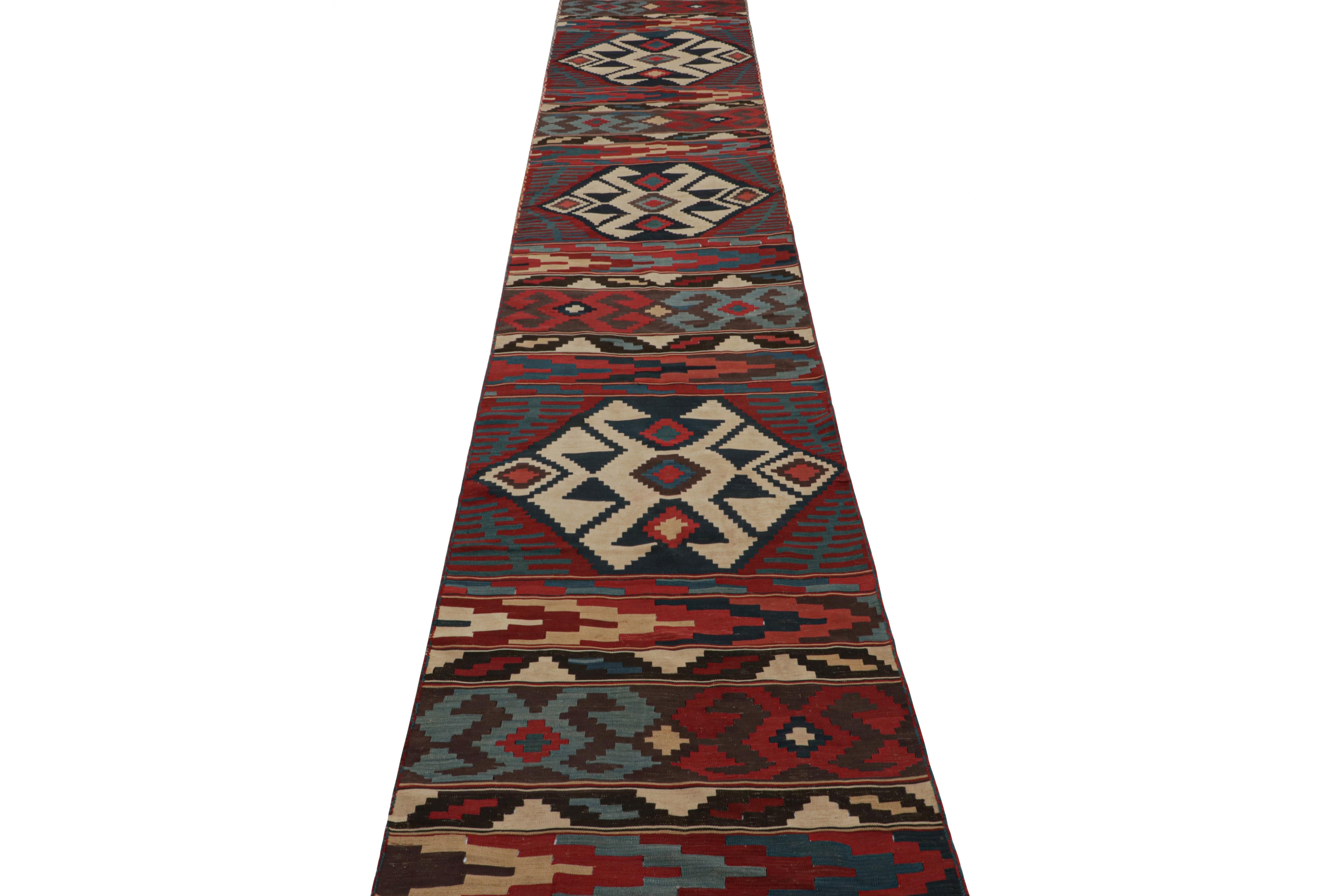 Tribal Twin Vintage Persian Kilim Runner Rugs with Geometric Patterns For Sale