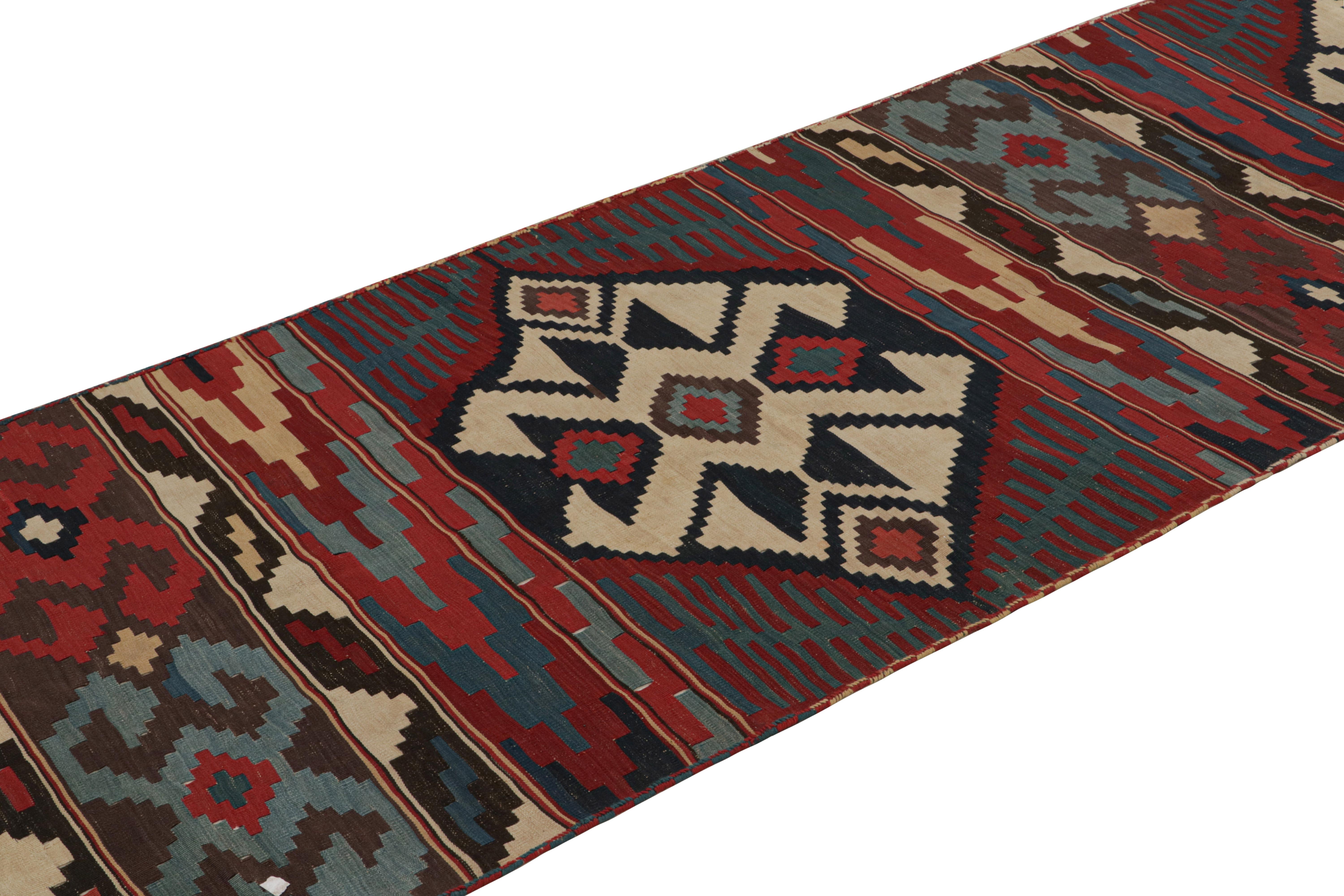 Hand-Knotted Twin Vintage Persian Kilim Runner Rugs with Geometric Patterns For Sale