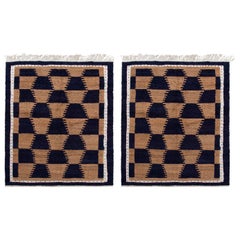 Twin Vintage Tulu-Teppiche in Braun und Dunkelblau mit geometrischen Mustern von Teppich & Kilim