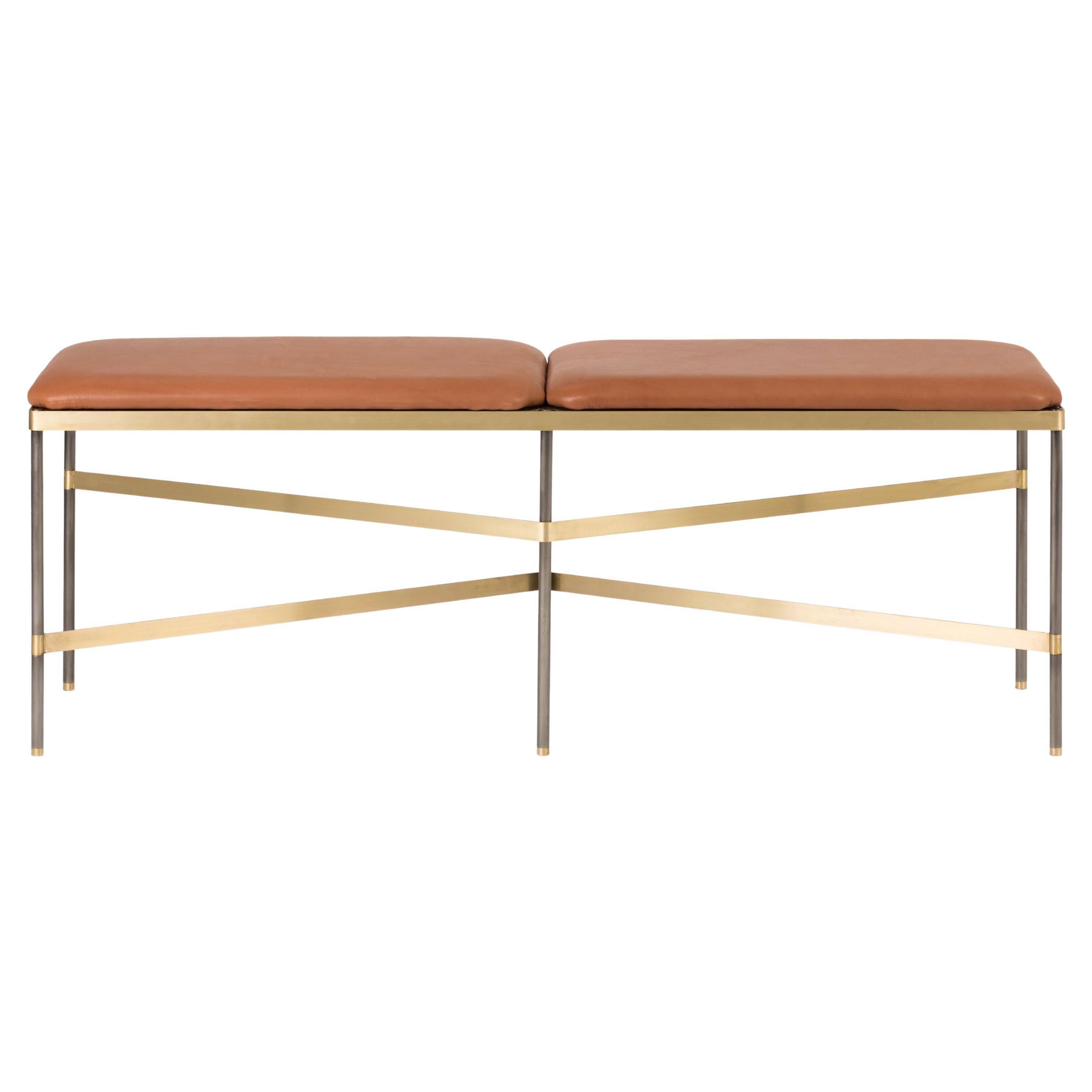 MidCentury Bench with Drawers and Leather Cushions at 1stDibs