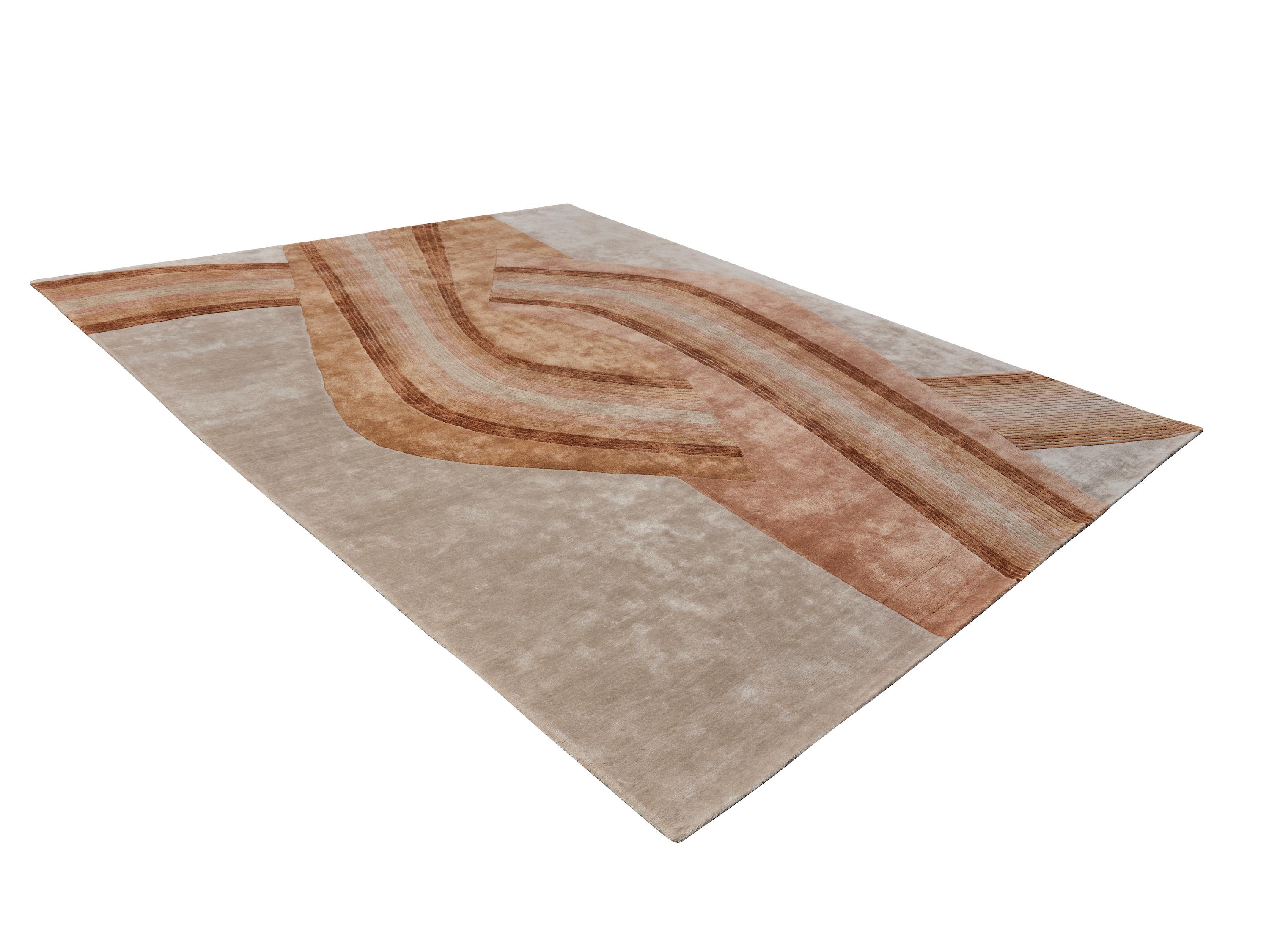 Hand-Crafted TWINER Hand Tufted Contemporary Rug in Gold and Rust Colours by Hands For Sale