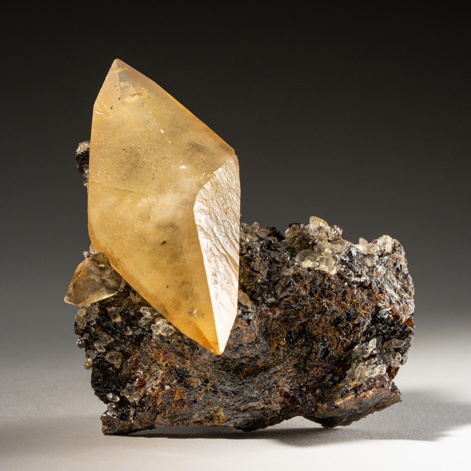 Twinned Golden Calcite Crystal from Elmwood Mine, Tennessee (211.4 grams) In New Condition For Sale In New York, NY