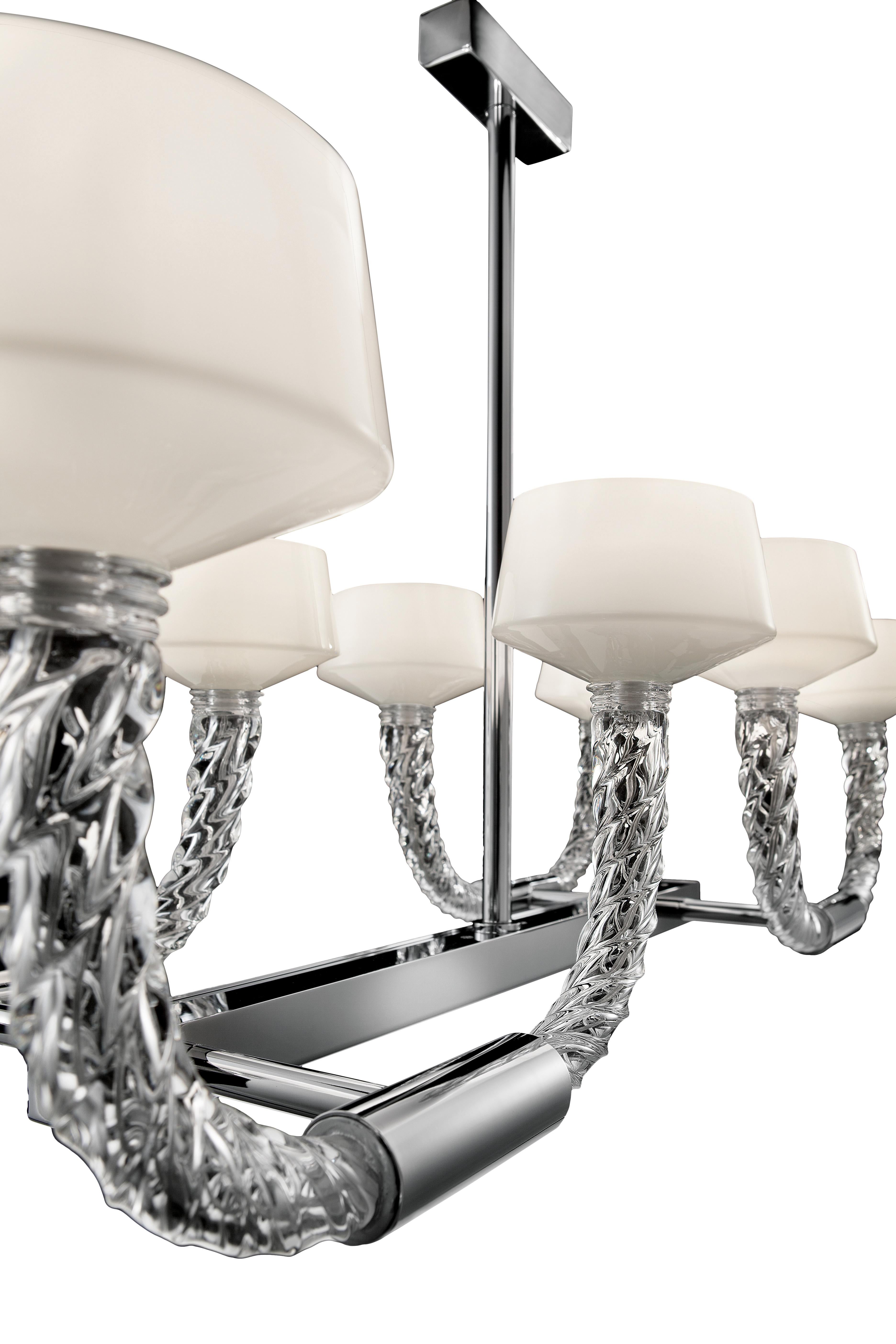 Italian Twins 7226 08 Chandelier in Glass with Chrome Finishing, by Barovier&Toso