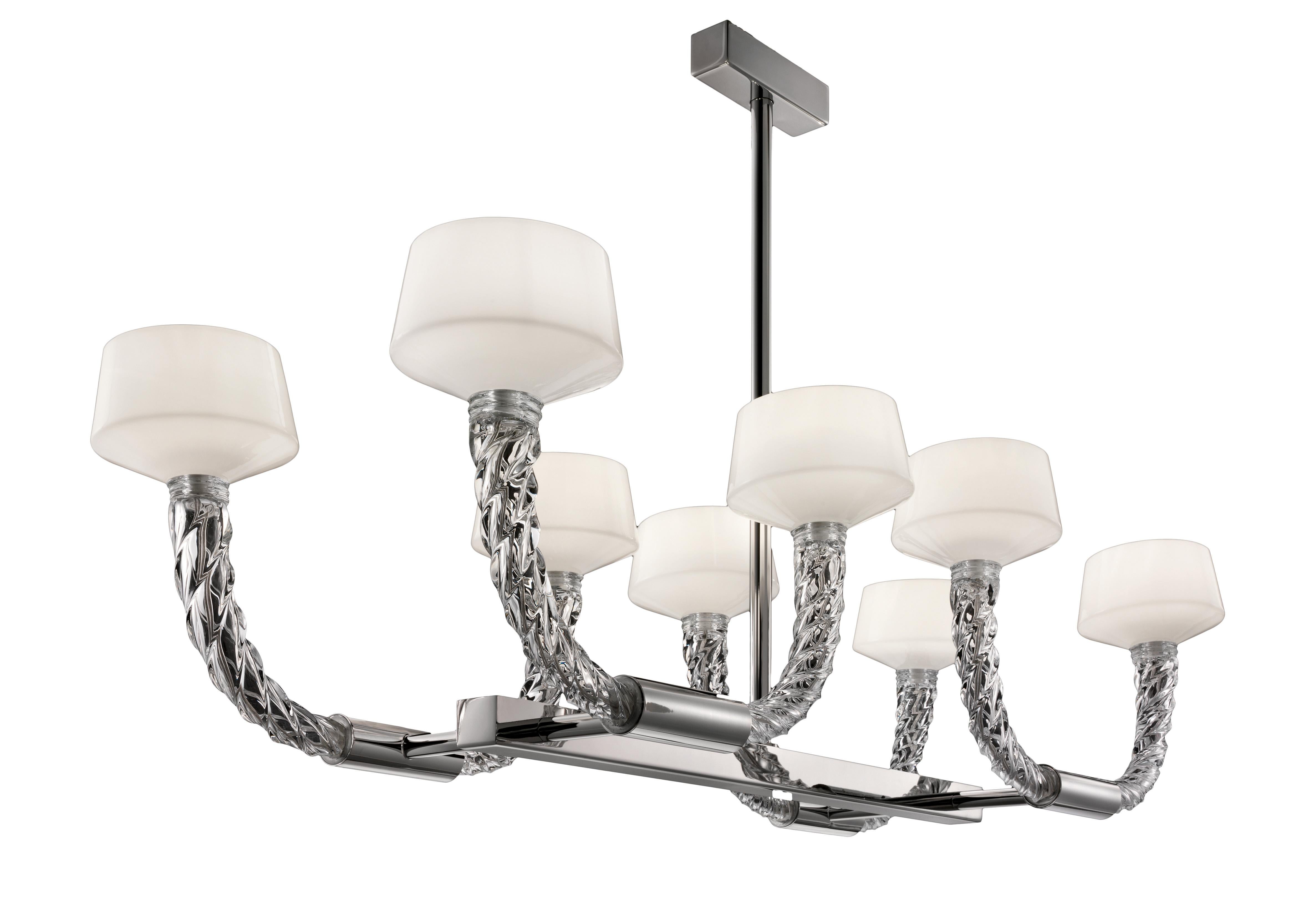 Modern Twins 7226 08 Chandelier in Glass with Chrome Finishing, by Barovier&Toso