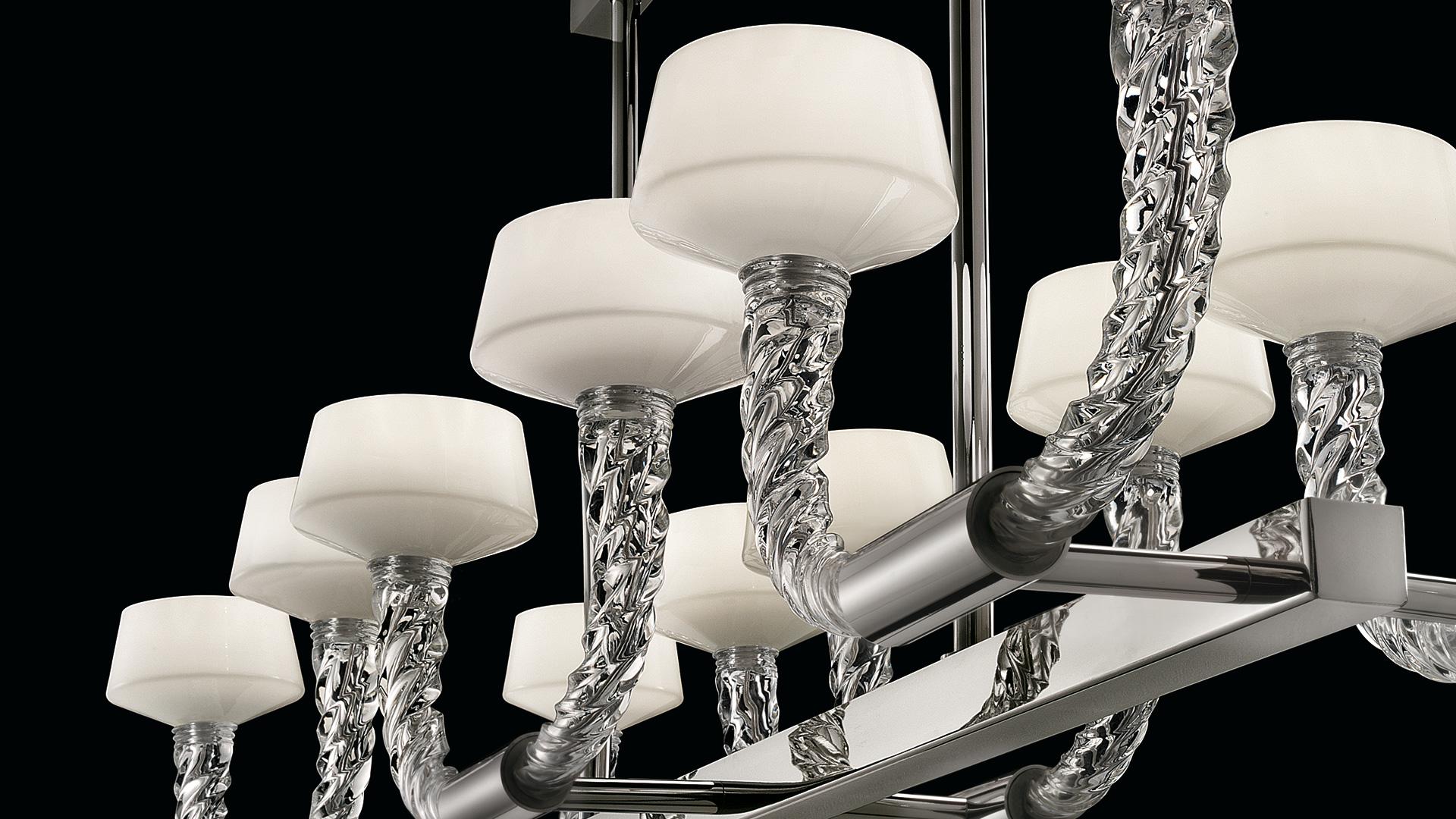 Polished Twins 7226 12 Chandelier in Glass with Chrome Finishing, by Barovier&Toso