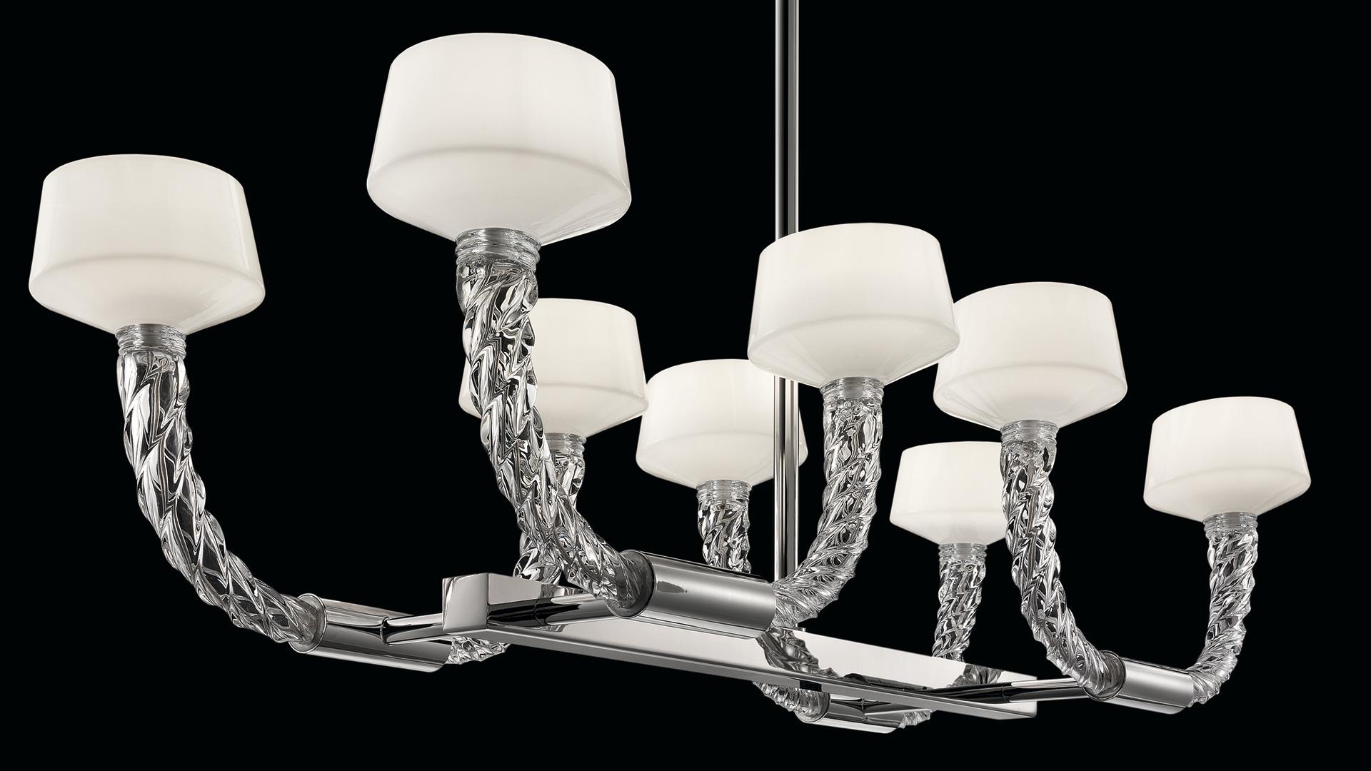 Twins 7226 12 Chandelier in Glass with Chrome Finishing, by Barovier&Toso In New Condition In Venice, IT