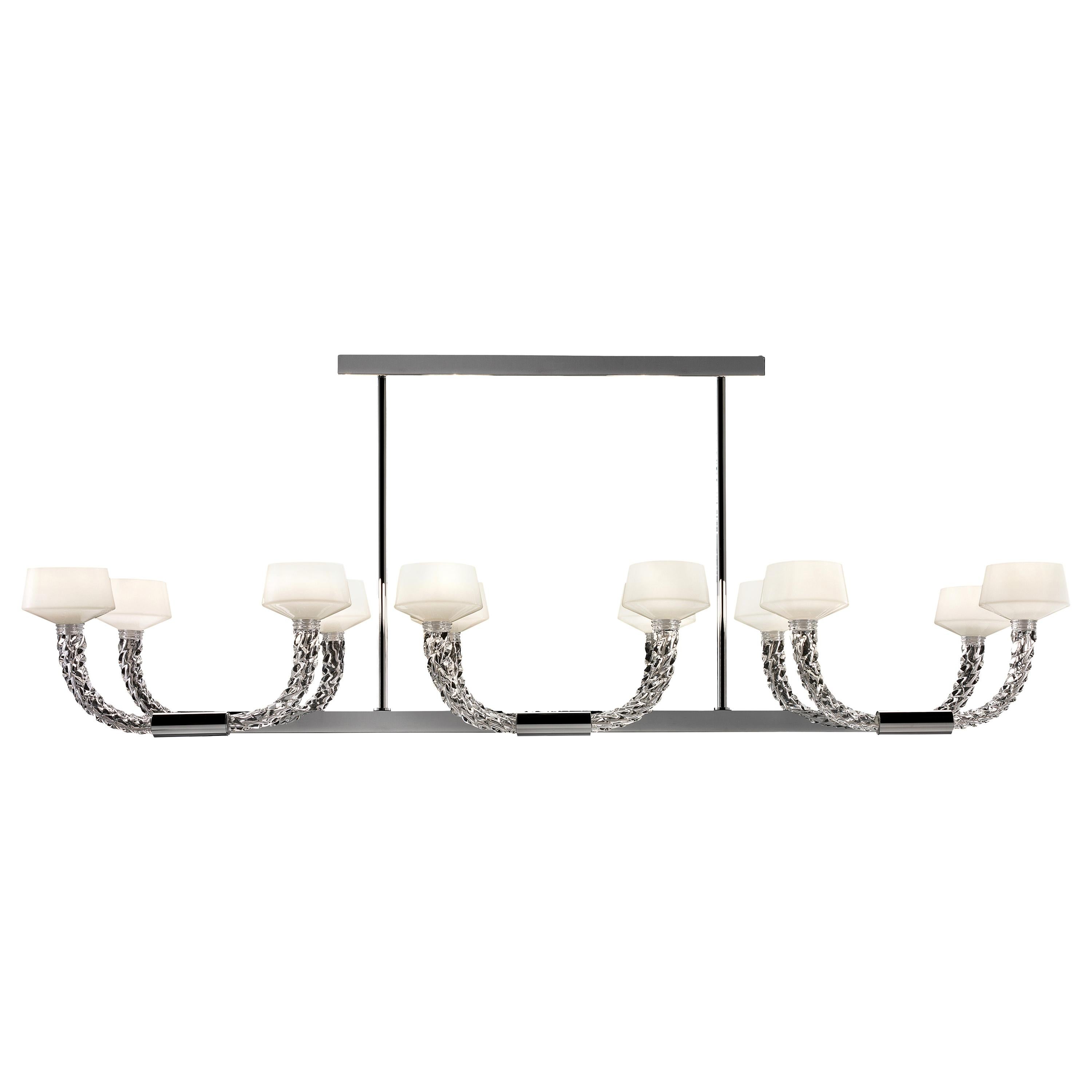 Twins 7226 12 Chandelier in Glass with Chrome Finishing, by Barovier&Toso