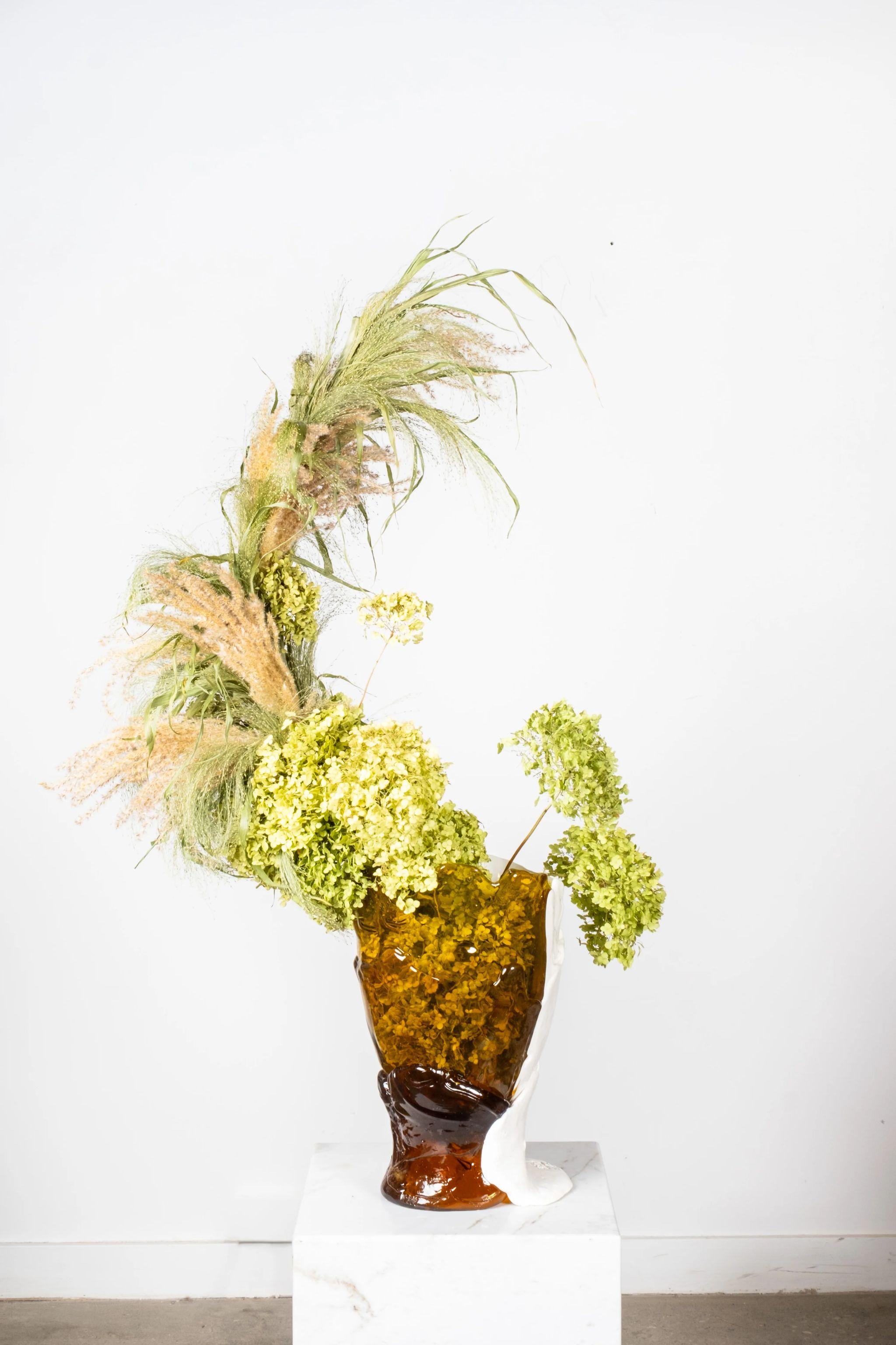 Italian Twins C Vase (Large), Clear Amber and Matte White by Gaetano Pesce