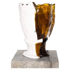 Twins C Vase (Large), Clear Amber and Matte White by Gaetano Pesce