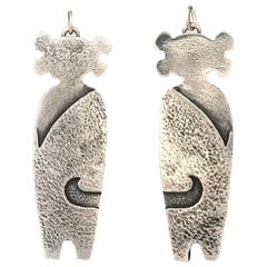 Twins Standing Guard, silver earrings, Melanie Yazzie, Navajo, Hopi woman figure