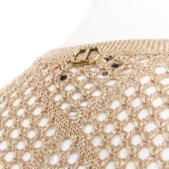 TWINSET 2024  metallic gold lurex mesh diamond open knit lace trim long cardigan