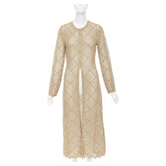 TWINSET 2024  metallic gold lurex mesh diamond open knit lace trim long cardigan