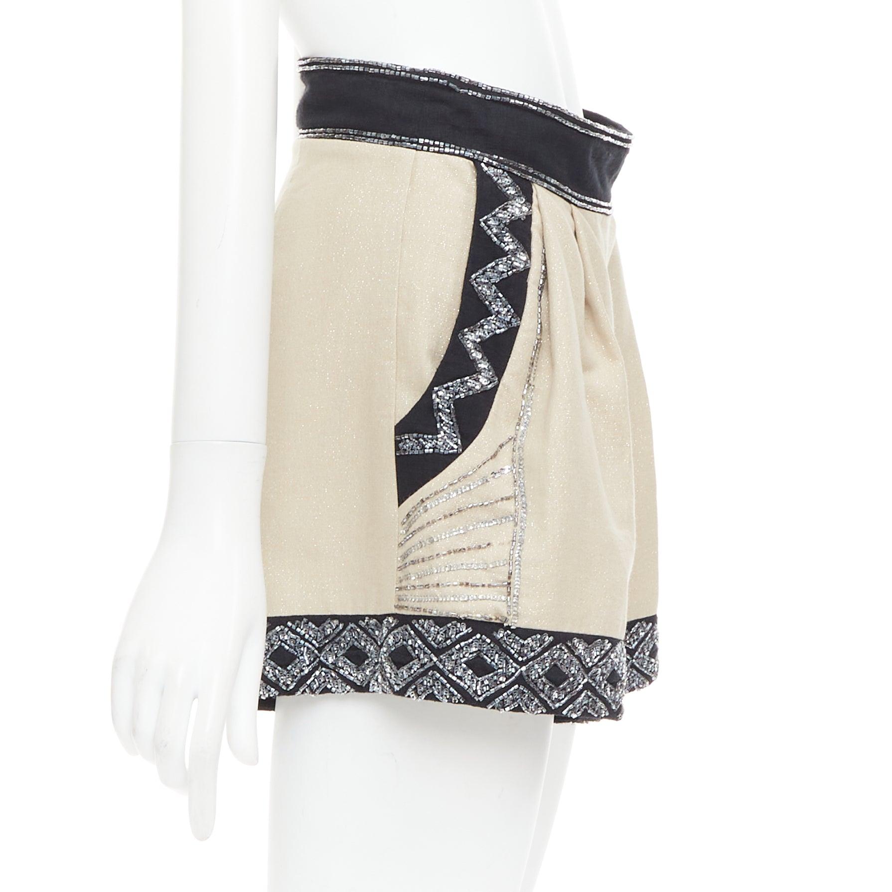 TWINSET Limited Edition gold linen cotton blend embellished wide shorts IT38 XS In Good Condition For Sale In Hong Kong, NT
