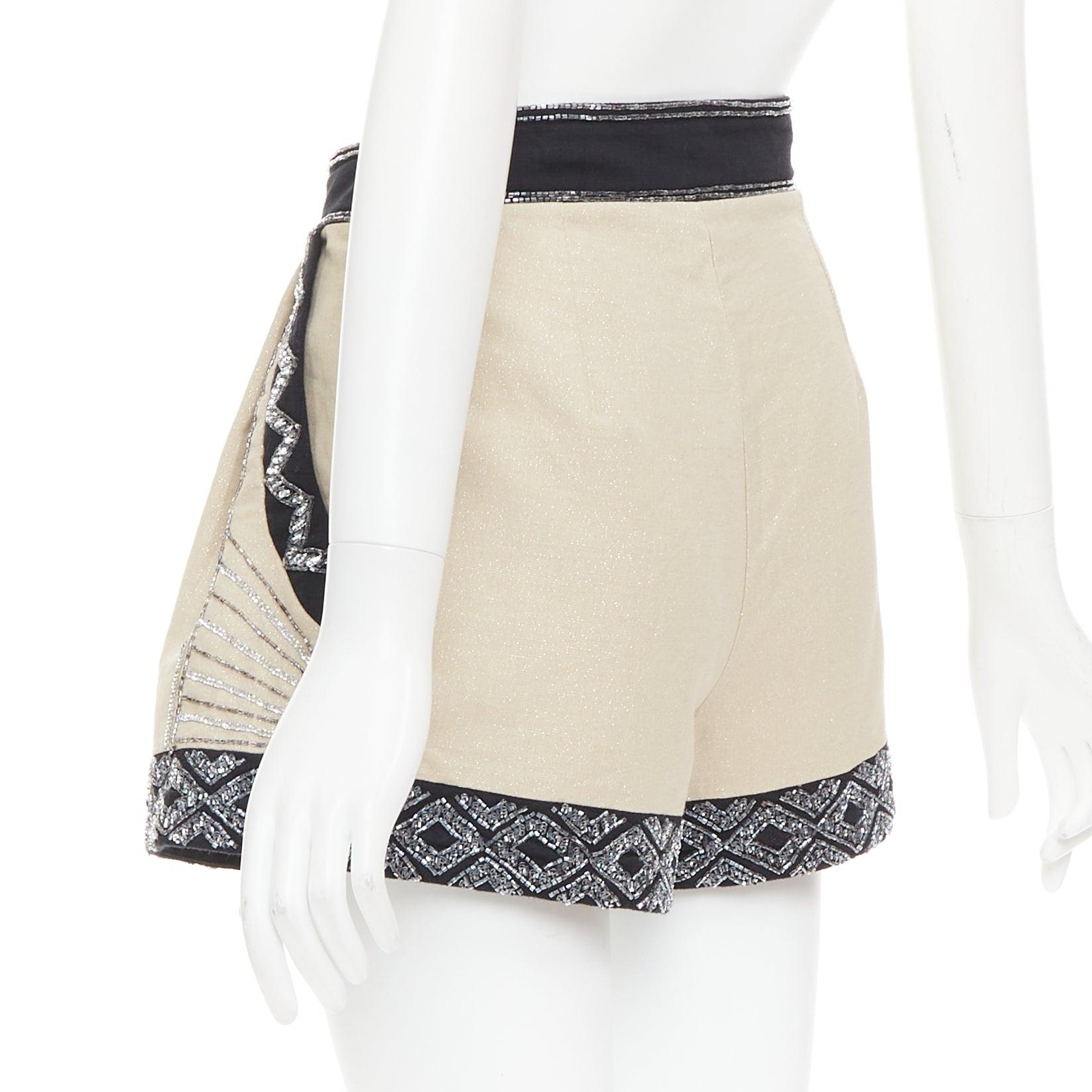 TWINSET Limited Edition gold linen cotton blend embellished wide shorts IT38 XS For Sale 1